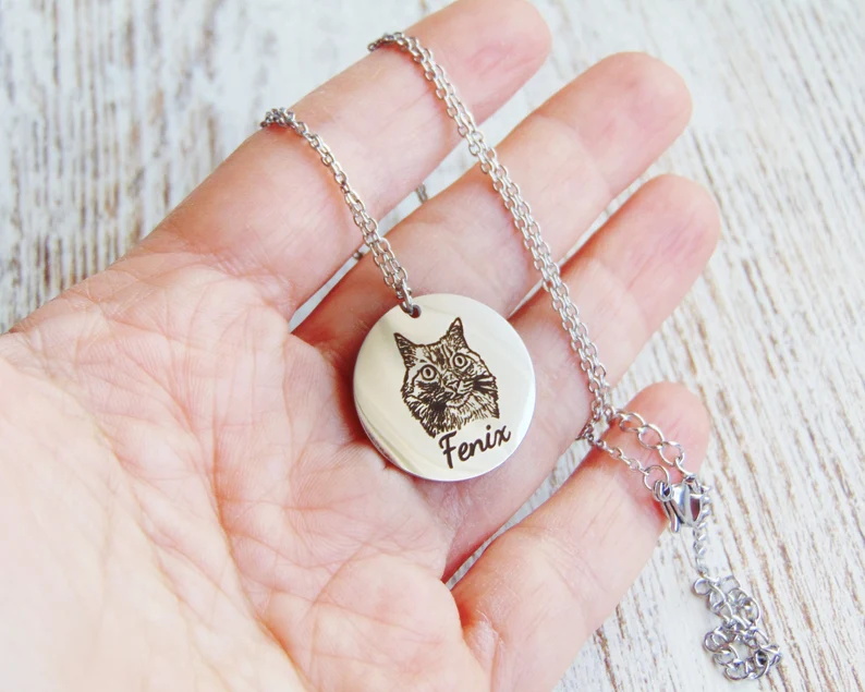 Pet Photo Necklace in Sterling Silver, Pet Memorial Gift, Dog Necklace, Engraving Pet Necklace, Pet Remembrance Jewelry, Gift for Pet Lover