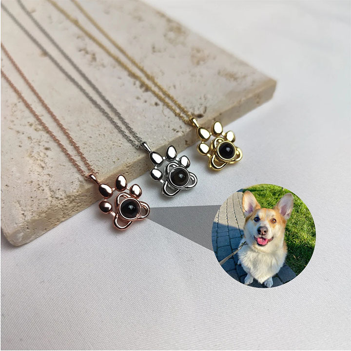 Personalized Pet Photo Projection Necklace, Memorial Gift, Pet Lover Gift
