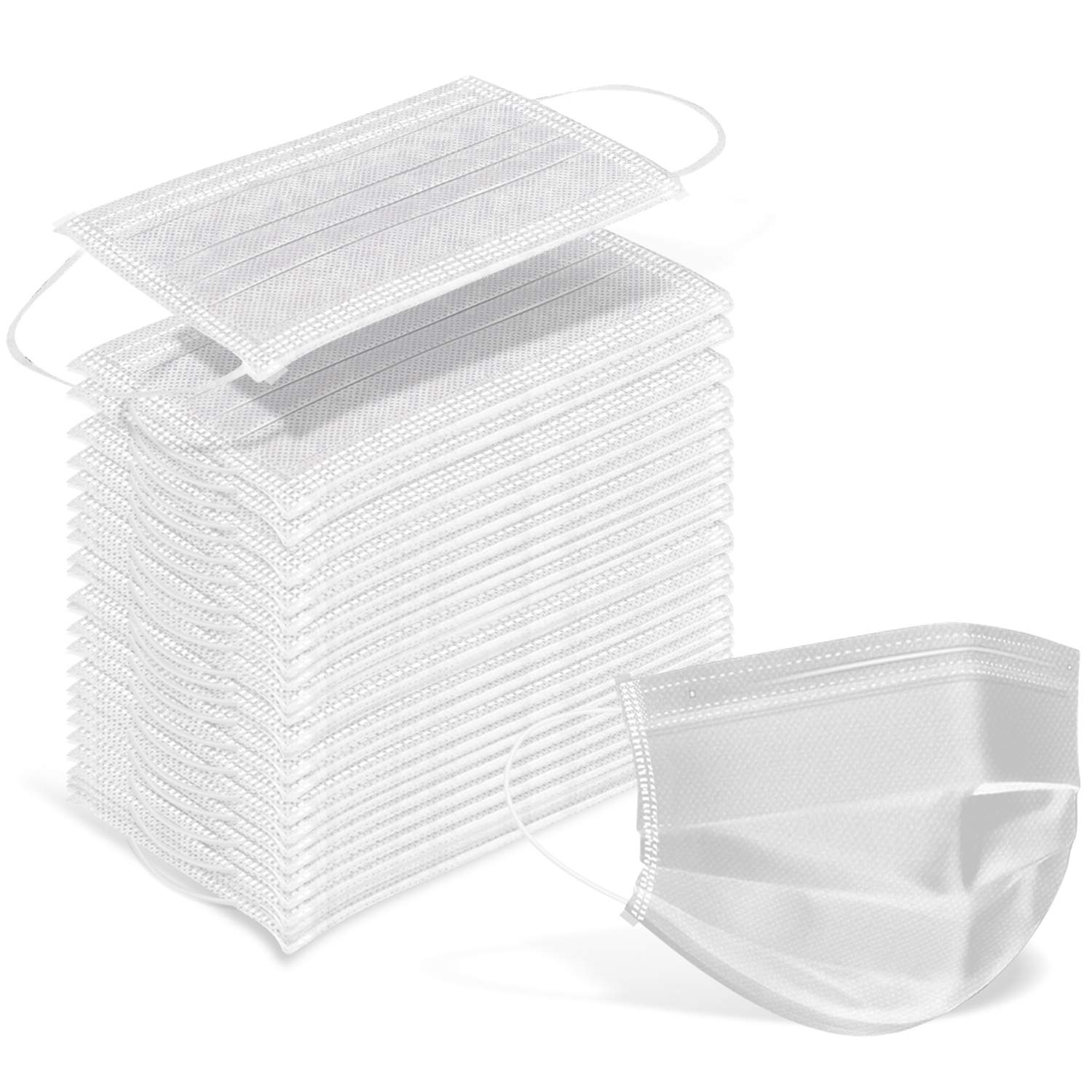 Wecolor 100 Pcs Disposable 3 Ply Earloop Face Masks, Suitable for Home, School, Office and Outdoors (White)