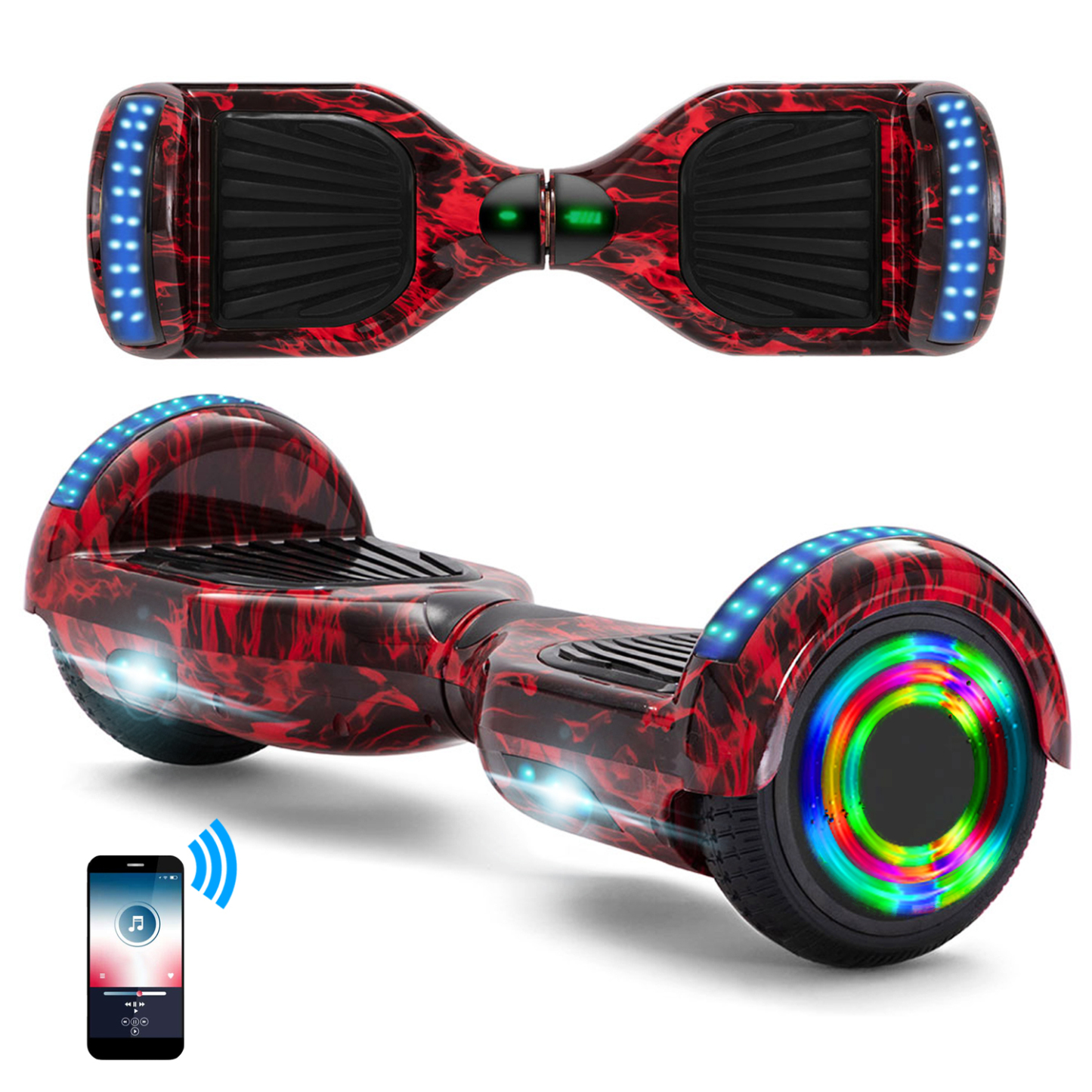 6,5 Zoll Flammenrot Hoverboard für Kinder Bluetooth Lautsprecher Musik LED Lichter Deutschland