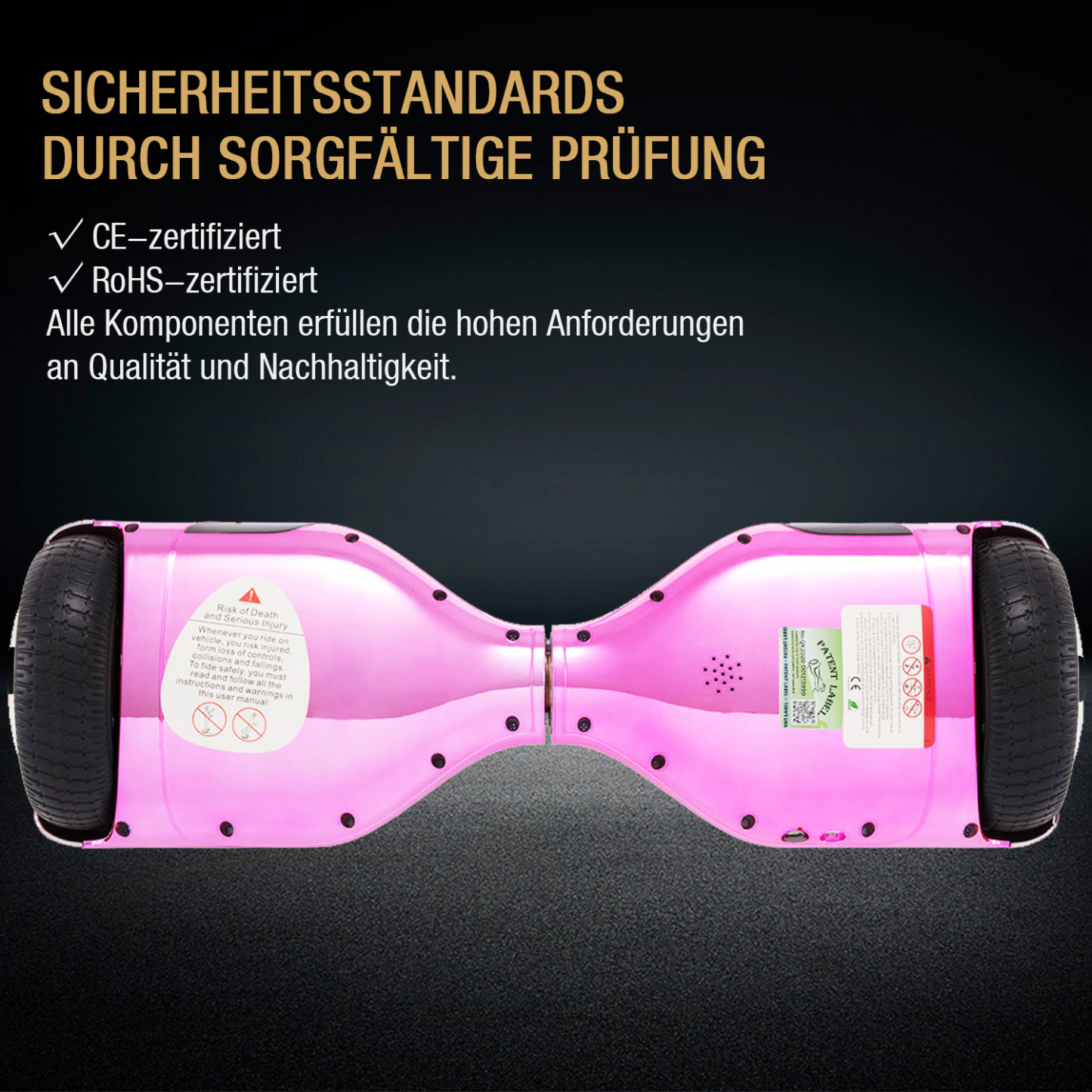 Neues 6,5" pink Hoverboard für Kinder, mit Bluetooth Musik Lautsprecher und Disco LED Licht - 500W 12km/h-Hoverboarde
