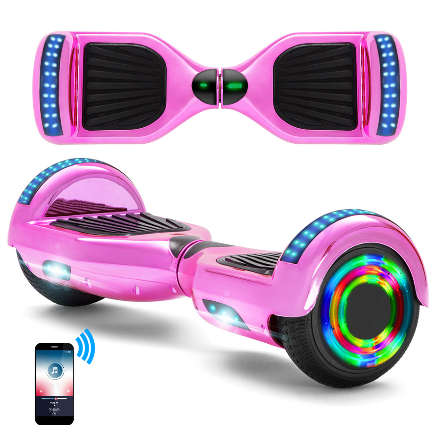 Neues 6,5" pink Hoverboard für Kinder, mit Bluetooth Musik Lautsprecher und Disco LED Licht - 500W 12km/h-Hoverboarde