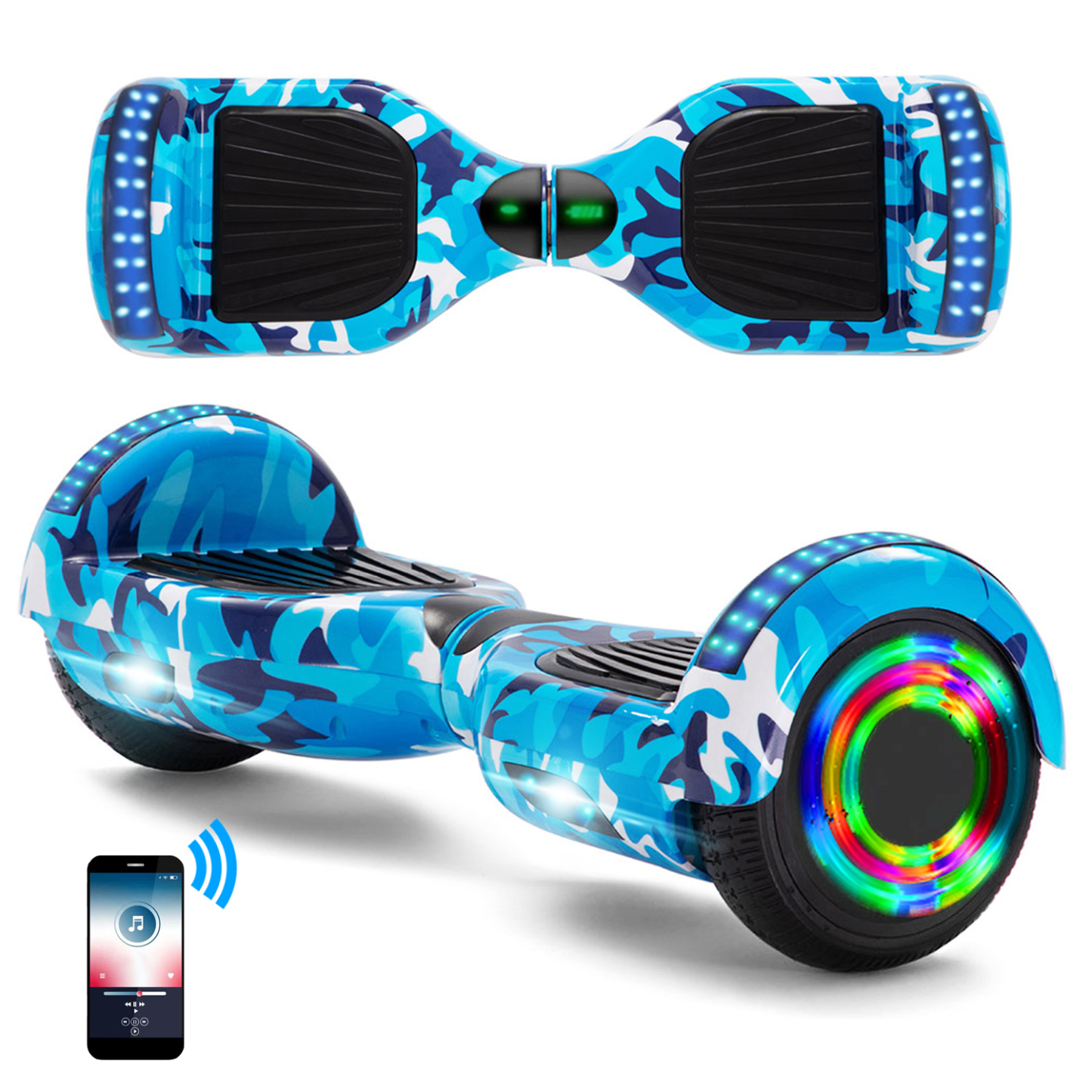 6,5 Zoll Tarnung Blau Hoverboard für Kinder Bluetooth Lautsprecher Musik LED Lichter Deutschland