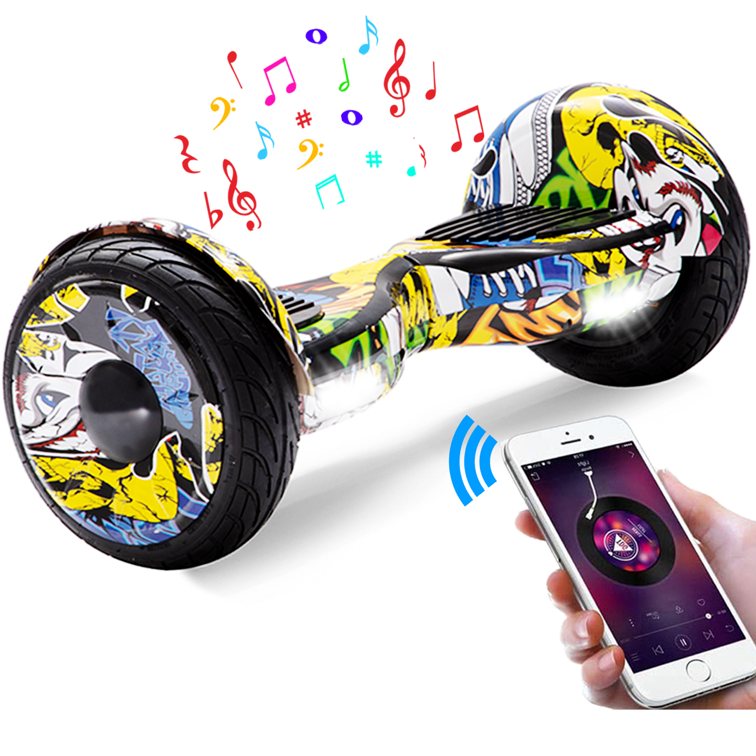 10" Hip Hop Graffiti Hoverboard mit Bluetooth, Musik Lautsprecher und Led Leuchten - 700W 15km/h