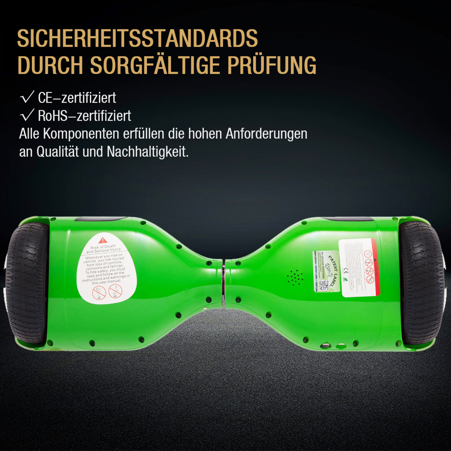 Neues 6,5" Hoverboard grün mit Bluetooth Musik Lautsprecher und LED Licht - 500W 12km/h-Hoverboarde
