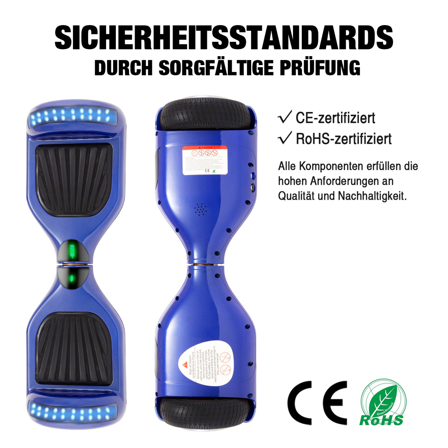 Neues 6,5" Hoverboard blau mit Bluetooth Musik Lautsprecher und LED Licht - 500W 12km/h-Hoverboarde
