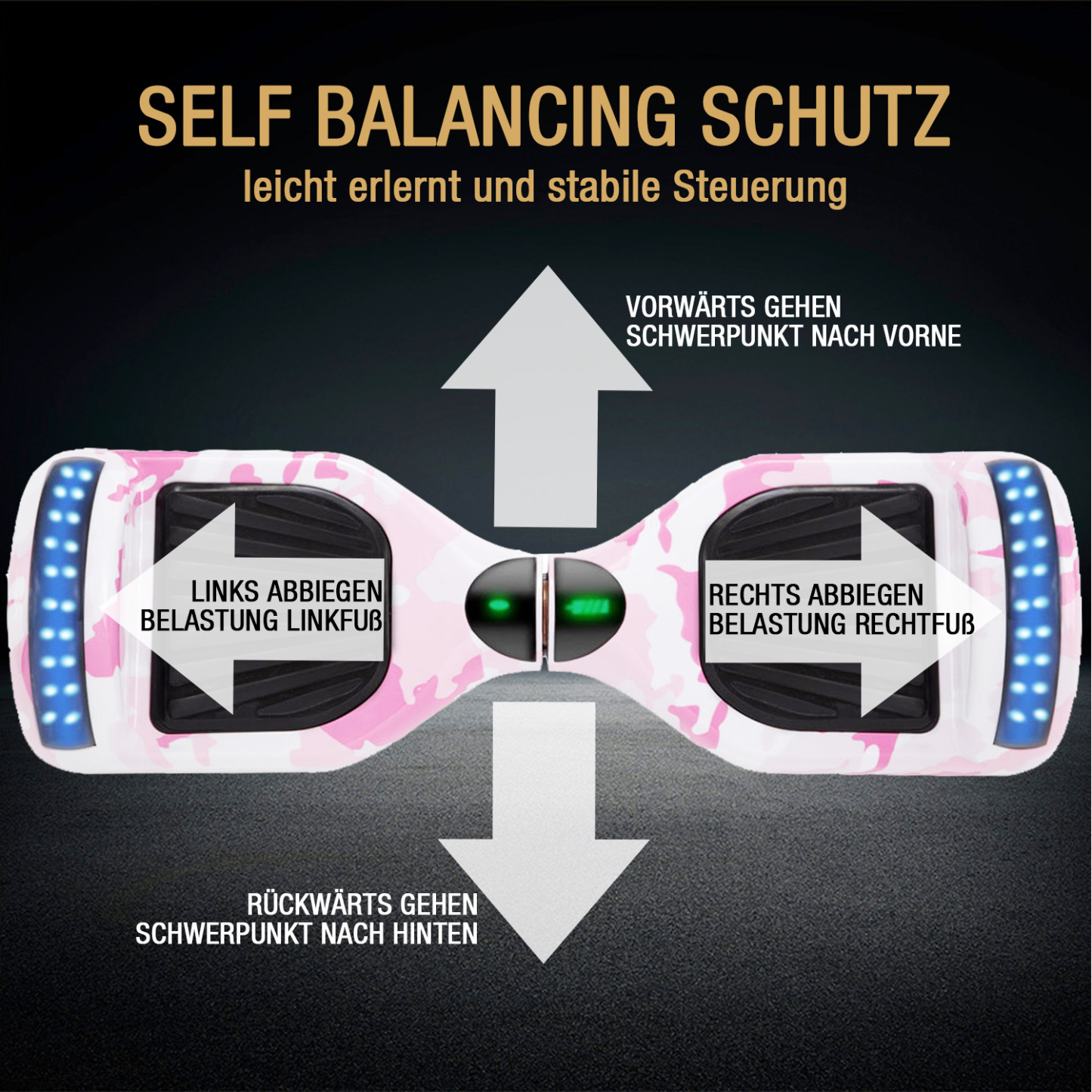 18 Farben Neue 6,5" Hoverboards für Kinder, mit Bluetooth Musik Lautsprecher und Disco LED Licht - 500W 12km/h