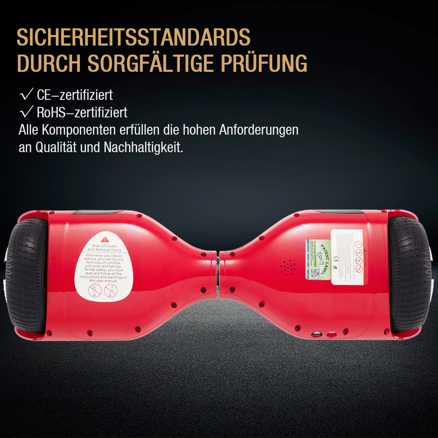 Neues 6,5" Hoverboard rot mit Bluetooth Musik Lautsprecher und LED Licht - 500W 12km/h-Hoverboarde