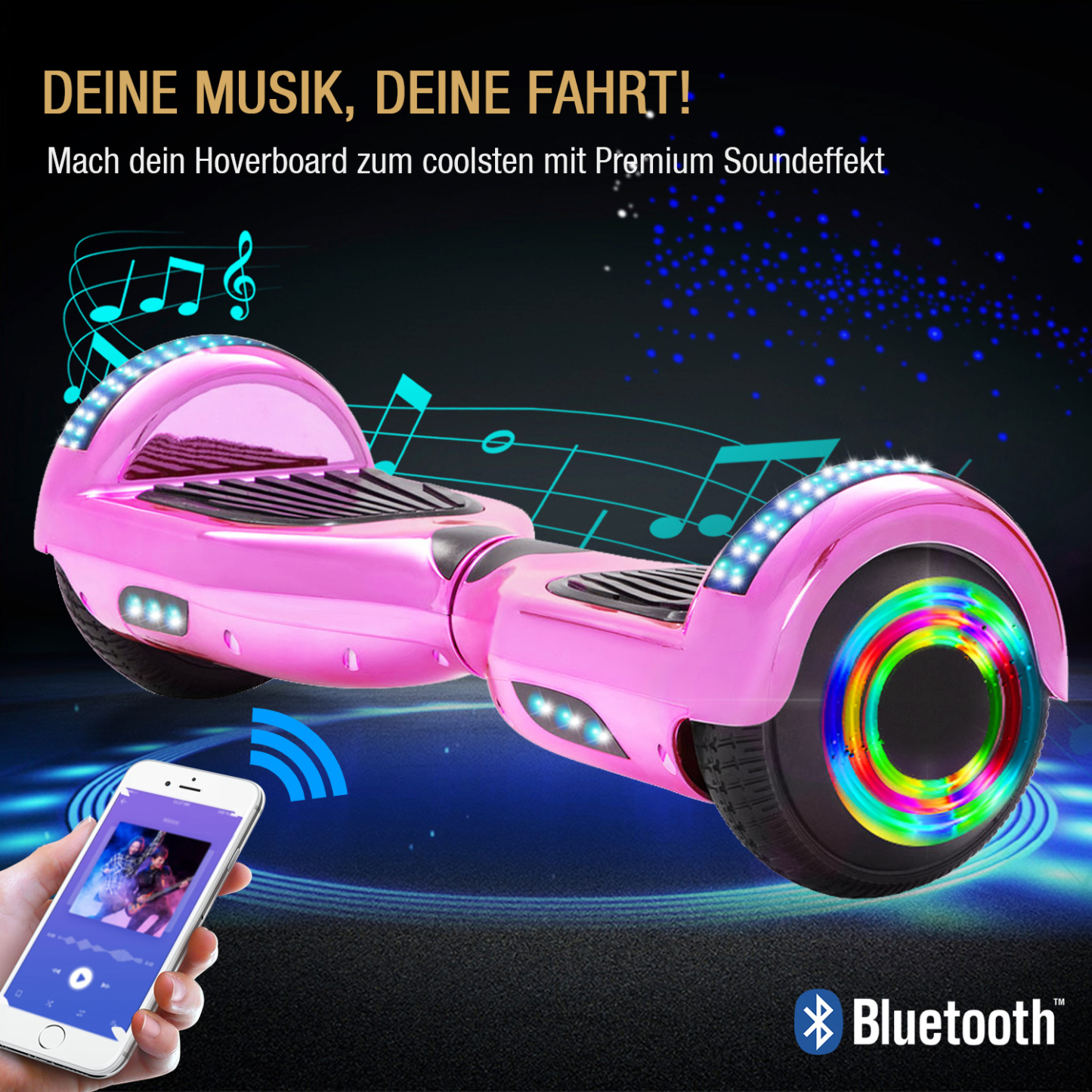 Neues 6,5" pink Hoverboard für Kinder, mit Bluetooth Musik Lautsprecher und Disco LED Licht - 500W 12km/h-Hoverboarde