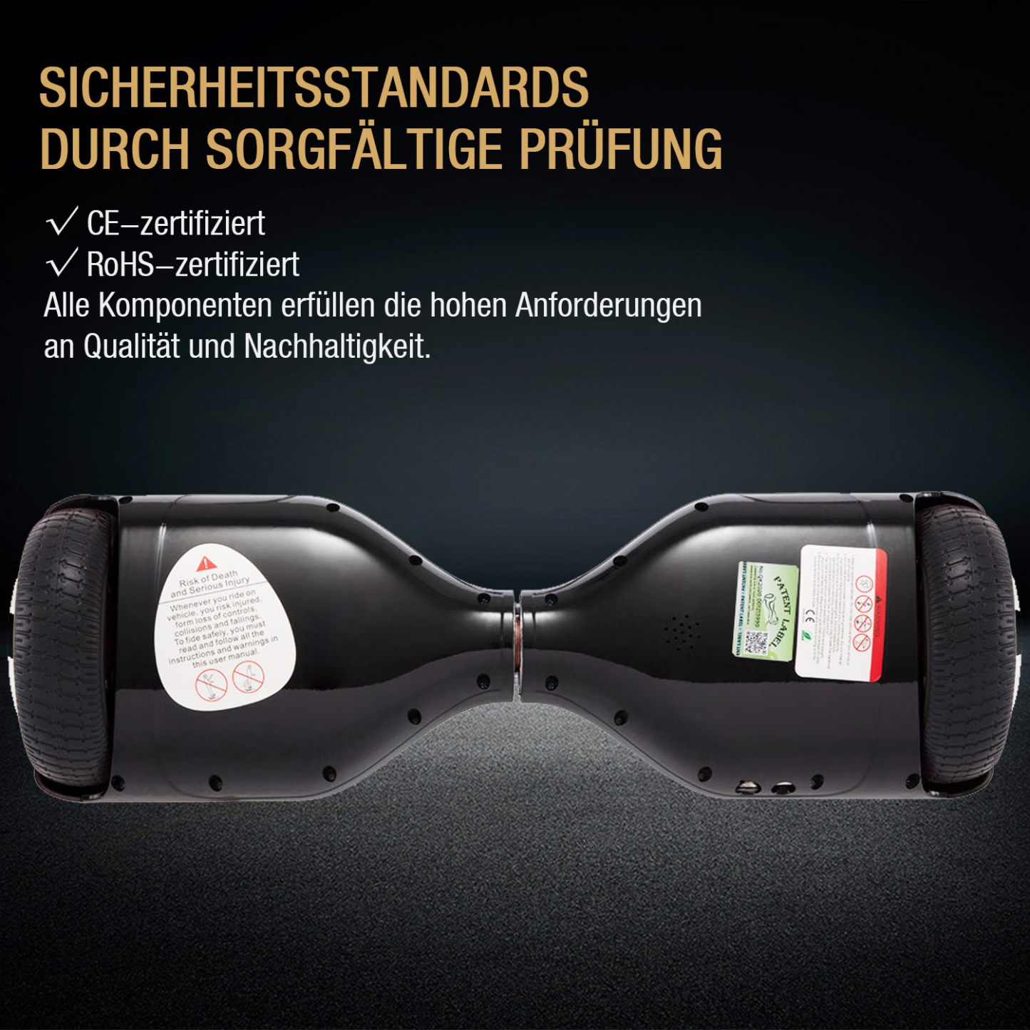 Neues 6,5" Hoverboard schwarz mit Bluetooth Musik Lautsprecher und LED Licht - 500W 12km/h-Hoverboarde