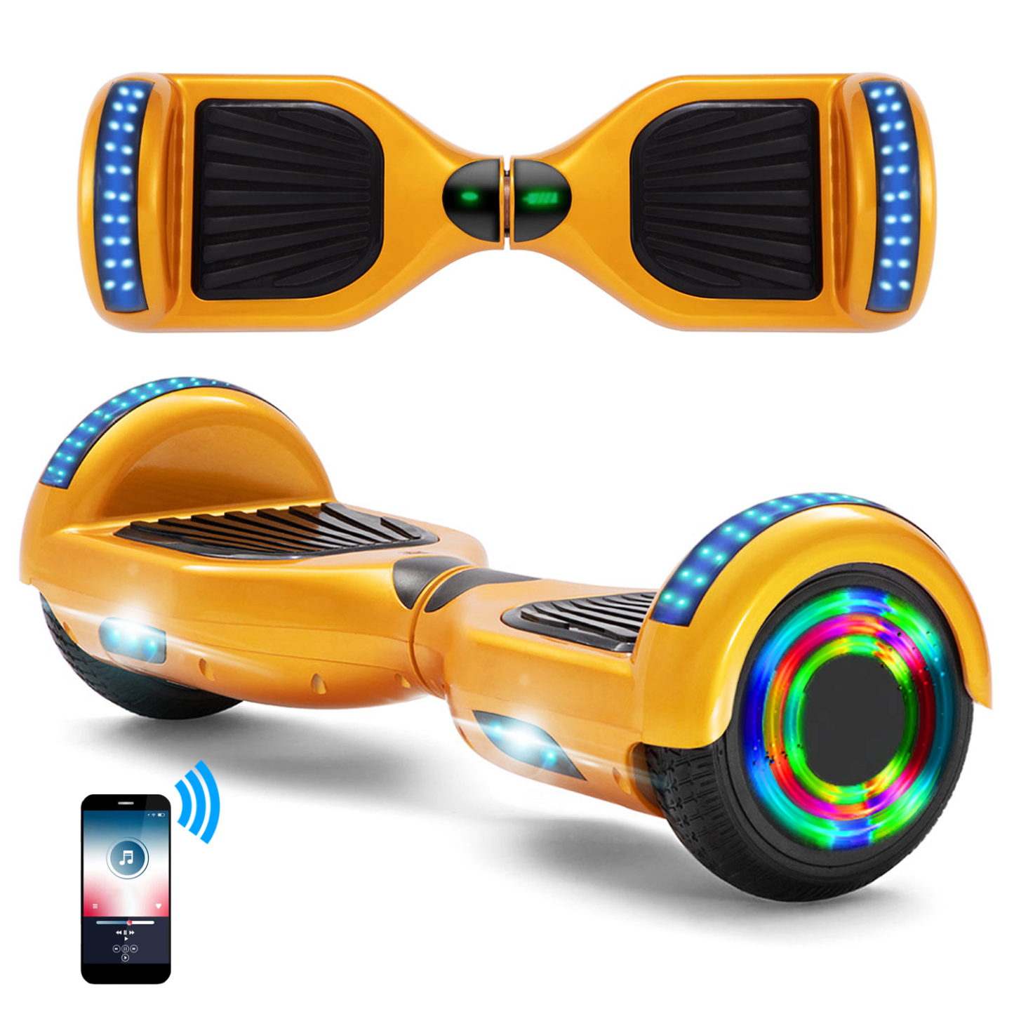 Neues 6,5" gold Hoverboard für Kinder, mit Bluetooth Musik Lautsprecher und Disco LED Licht - 500W 12km/h-Hoverboarde