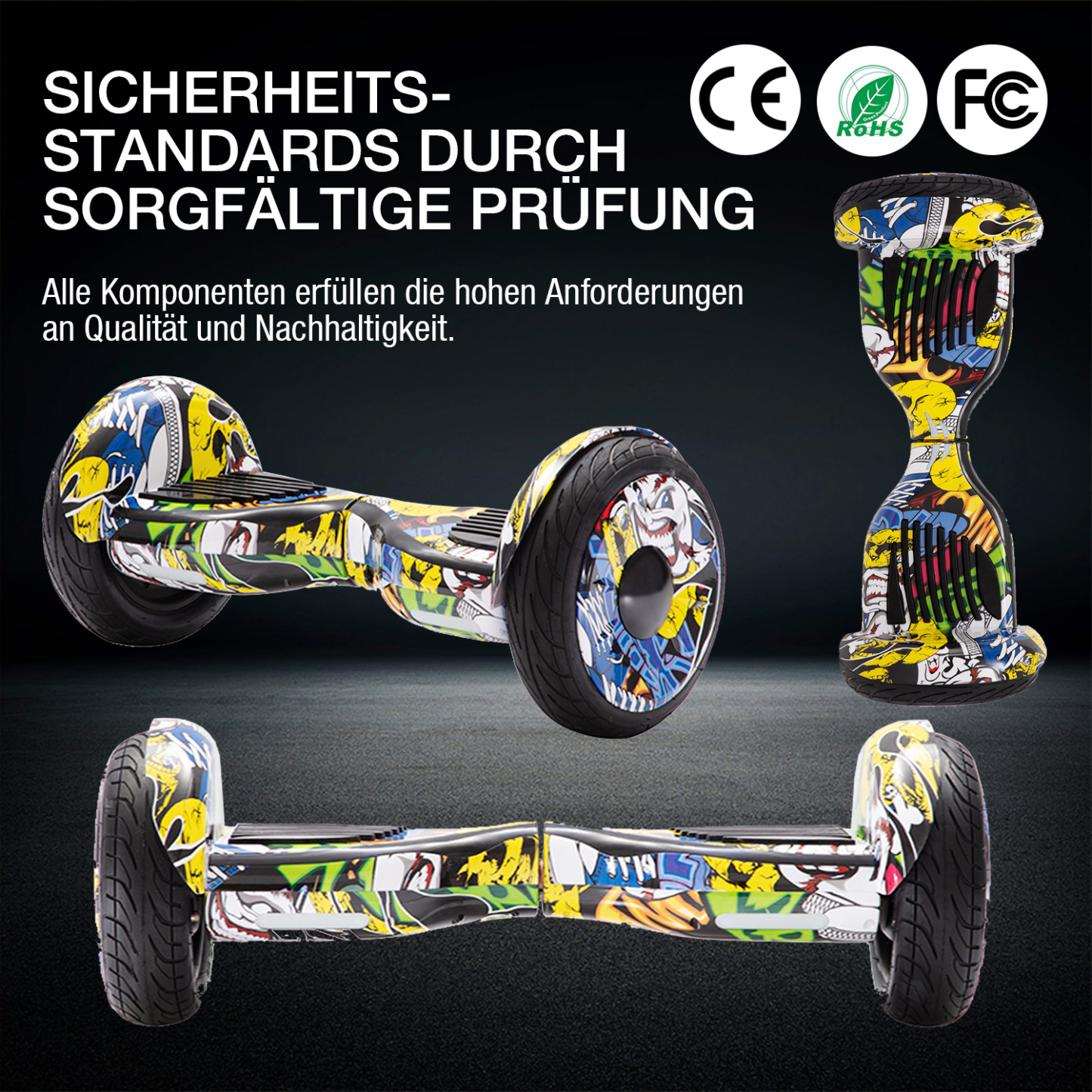 10" Hip Hop Graffiti Hoverboard mit Bluetooth, Musik Lautsprecher und Led Leuchten - 700W 15km/h-Hoverboarde