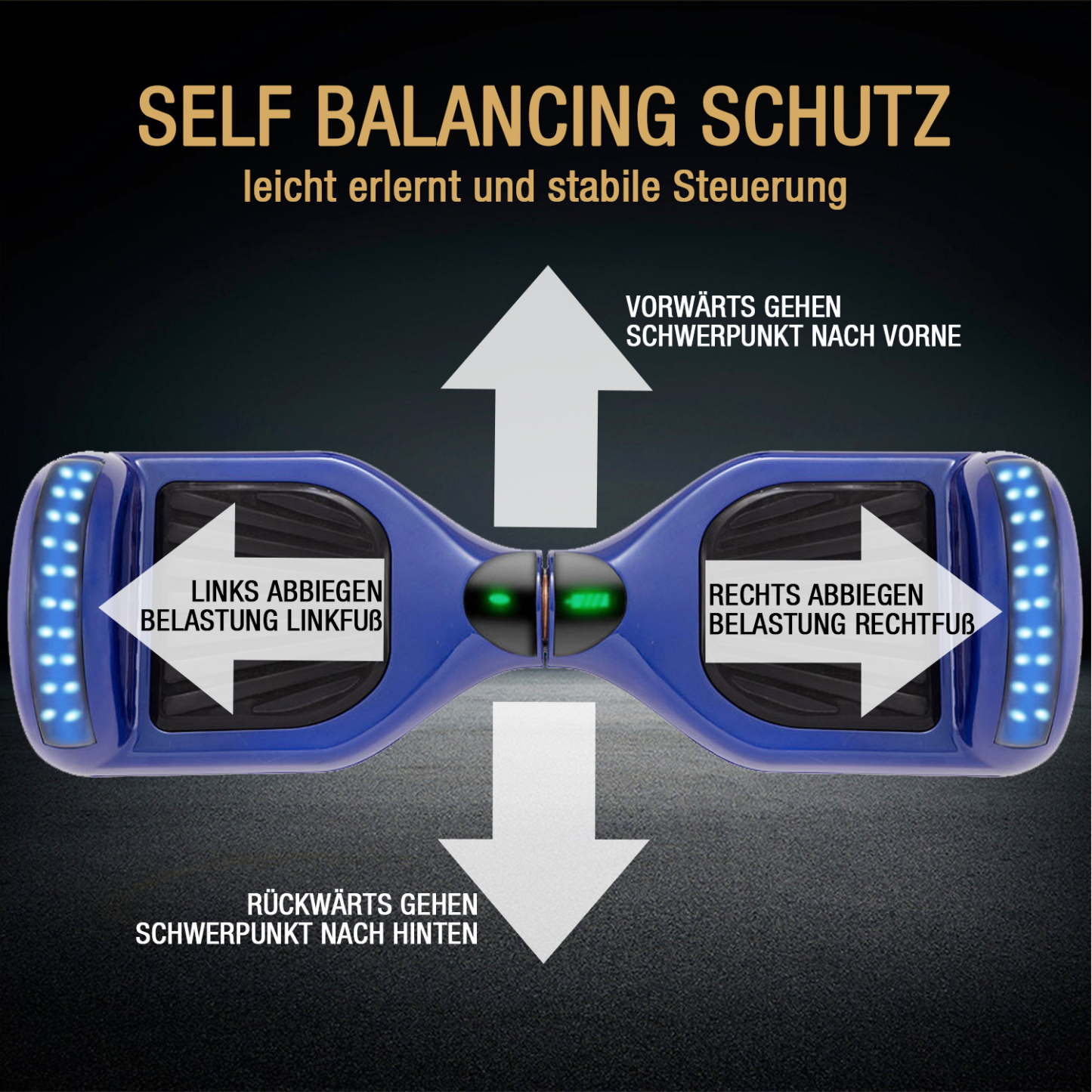 Neues 6,5" Hoverboard blau mit Bluetooth Musik Lautsprecher und LED Licht - 500W 12km/h-Hoverboarde