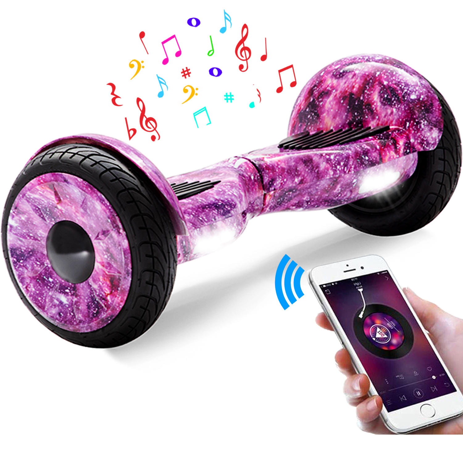10" lila Galaxie Hoverboard mit Bluetooth, Musik Lautsprecher und Led Leuchten - 700W 15km/h