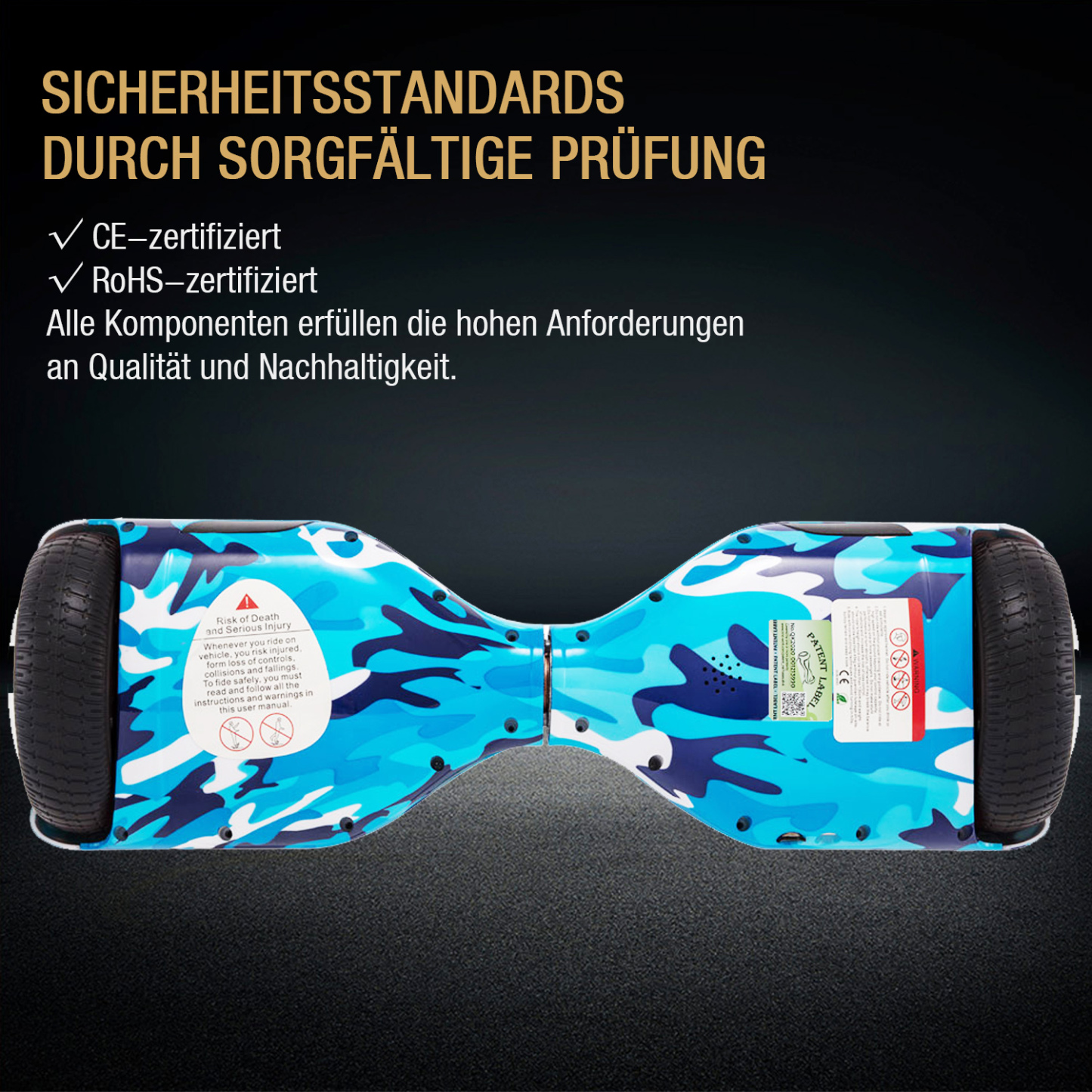 6,5 Zoll Tarnung Blau Hoverboard für Kinder Bluetooth Lautsprecher Musik LED Lichter Deutschland