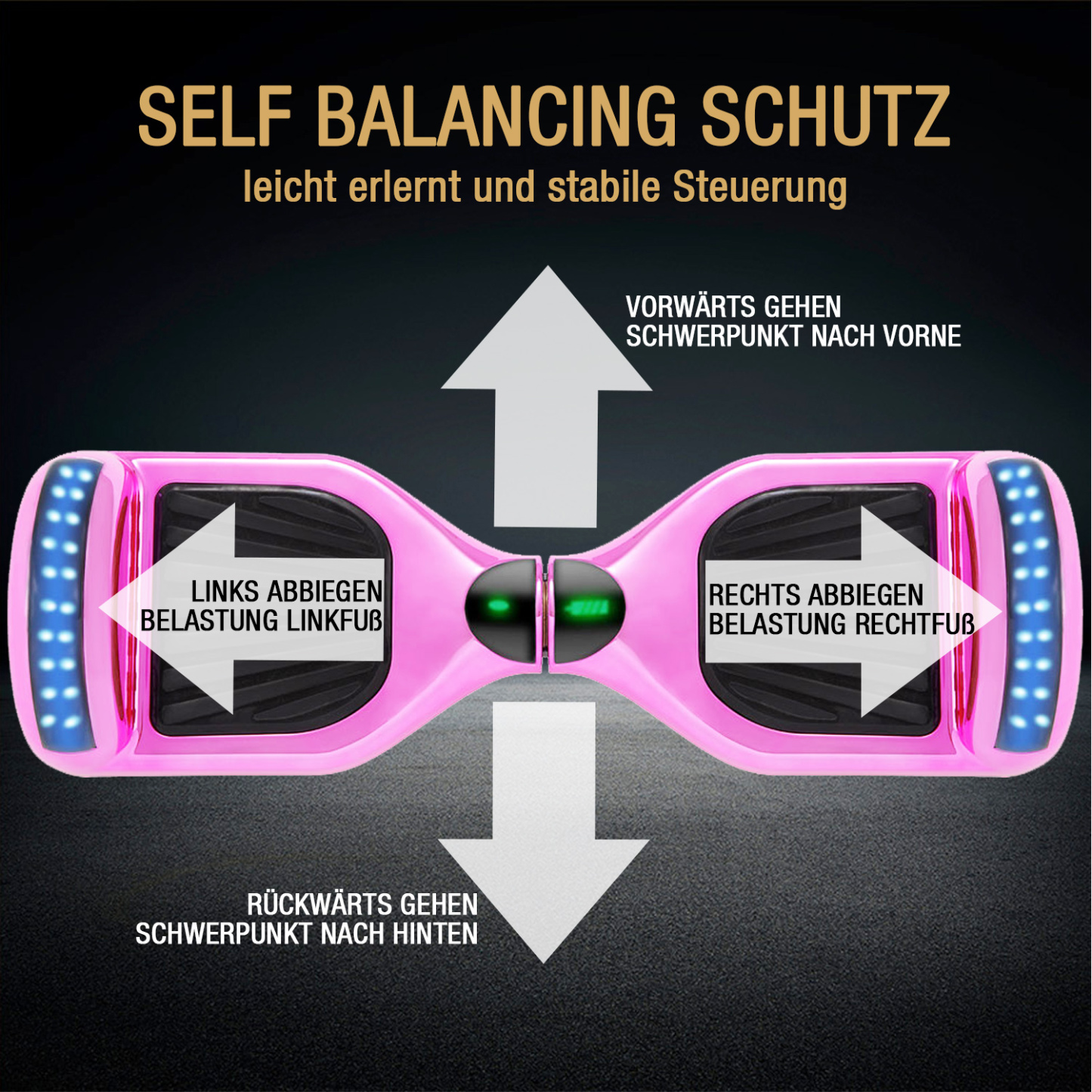 Neues 6,5" pink Hoverboard für Kinder, mit Bluetooth Musik Lautsprecher und Disco LED Licht - 500W 12km/h-Hoverboarde