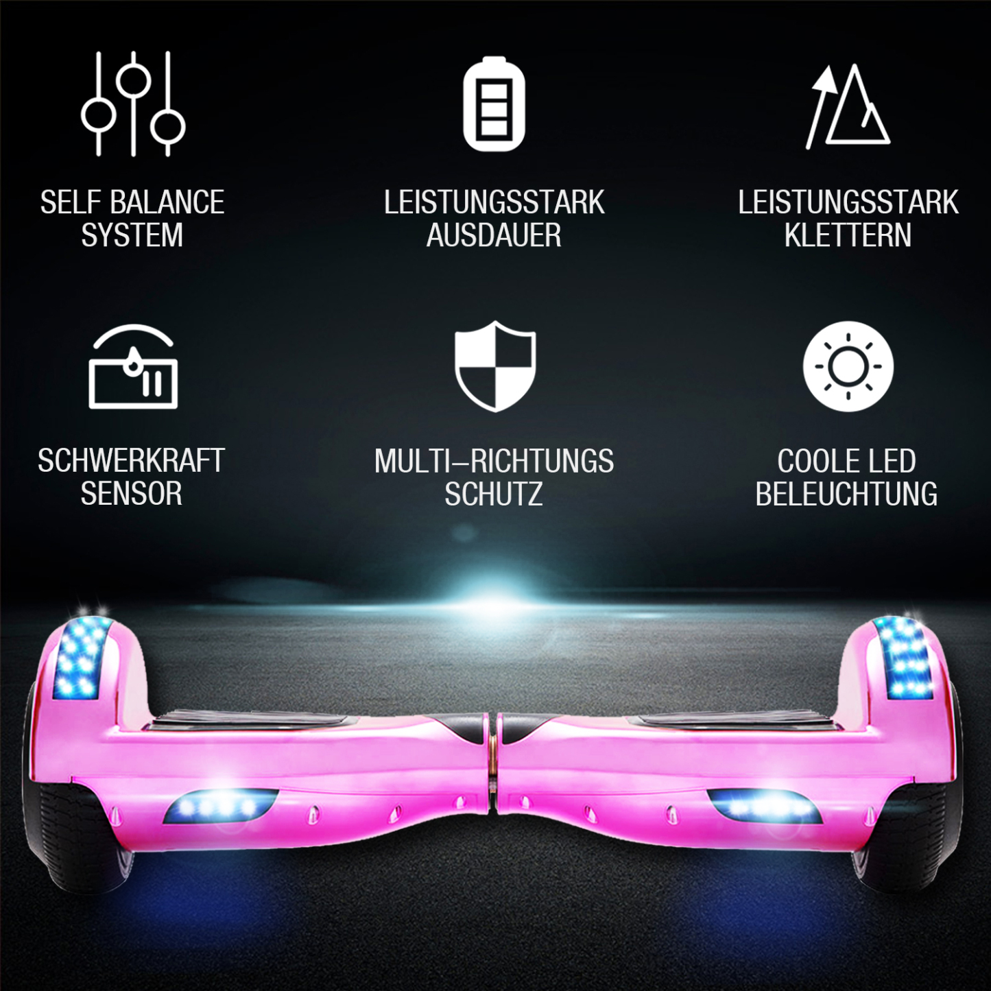 Neues 6,5" pink Hoverboard für Kinder, mit Bluetooth Musik Lautsprecher und Disco LED Licht - 500W 12km/h-Hoverboarde