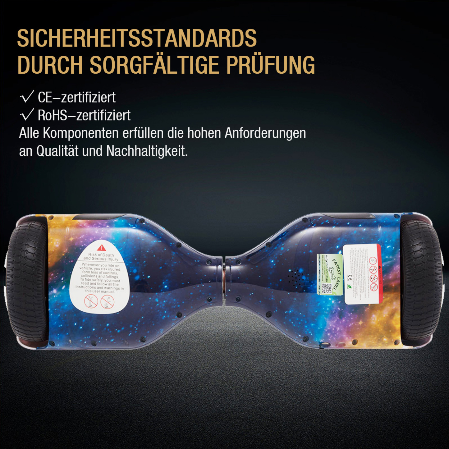 Neues 6,5" Galaxy Hoverboard blau mit Bluetooth Musik Lautsprecher und LED Licht - 500W 12km/h-Hoverboarde