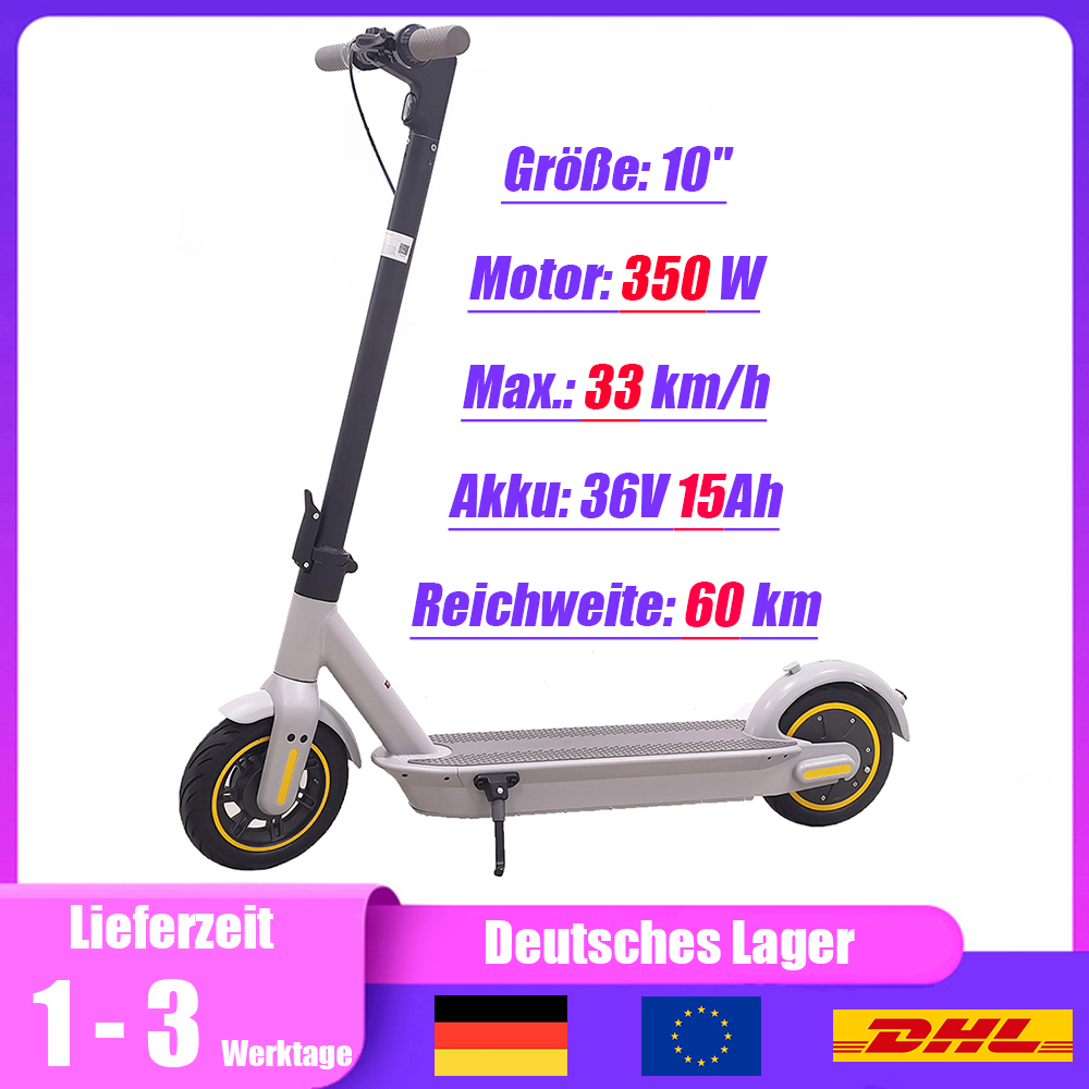 10-Zoll E-Scooter ohne Straßenzulassung, 350W Motor, Max. 33km/h, 36V 15Ah Akku, 60km Reichweite, Schwarz - HTT4Max