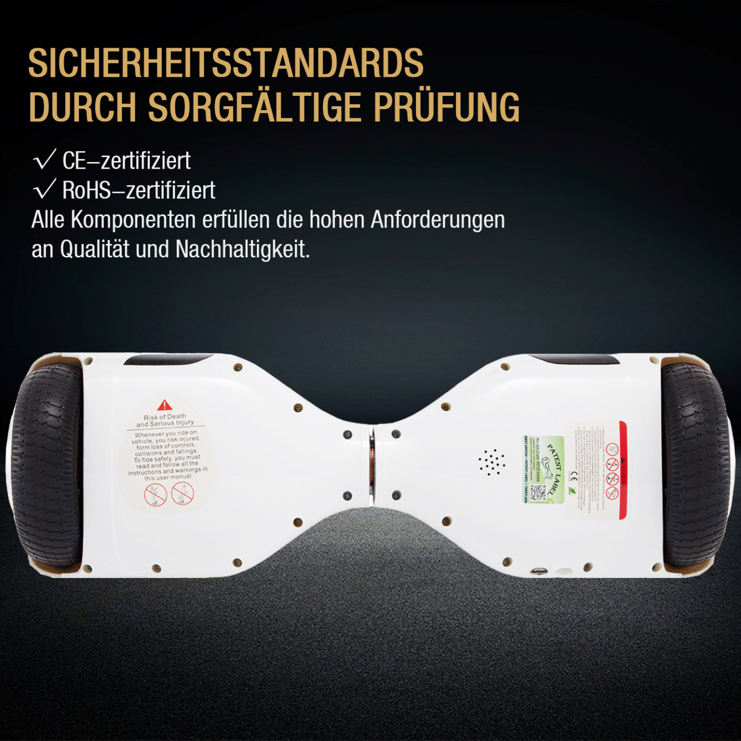 Neues 6,5" weißes Hoverboard für Kinder, mit Bluetooth Musik Lautsprecher und Disco LED Licht - 500W 12km/h-Hoverboarde