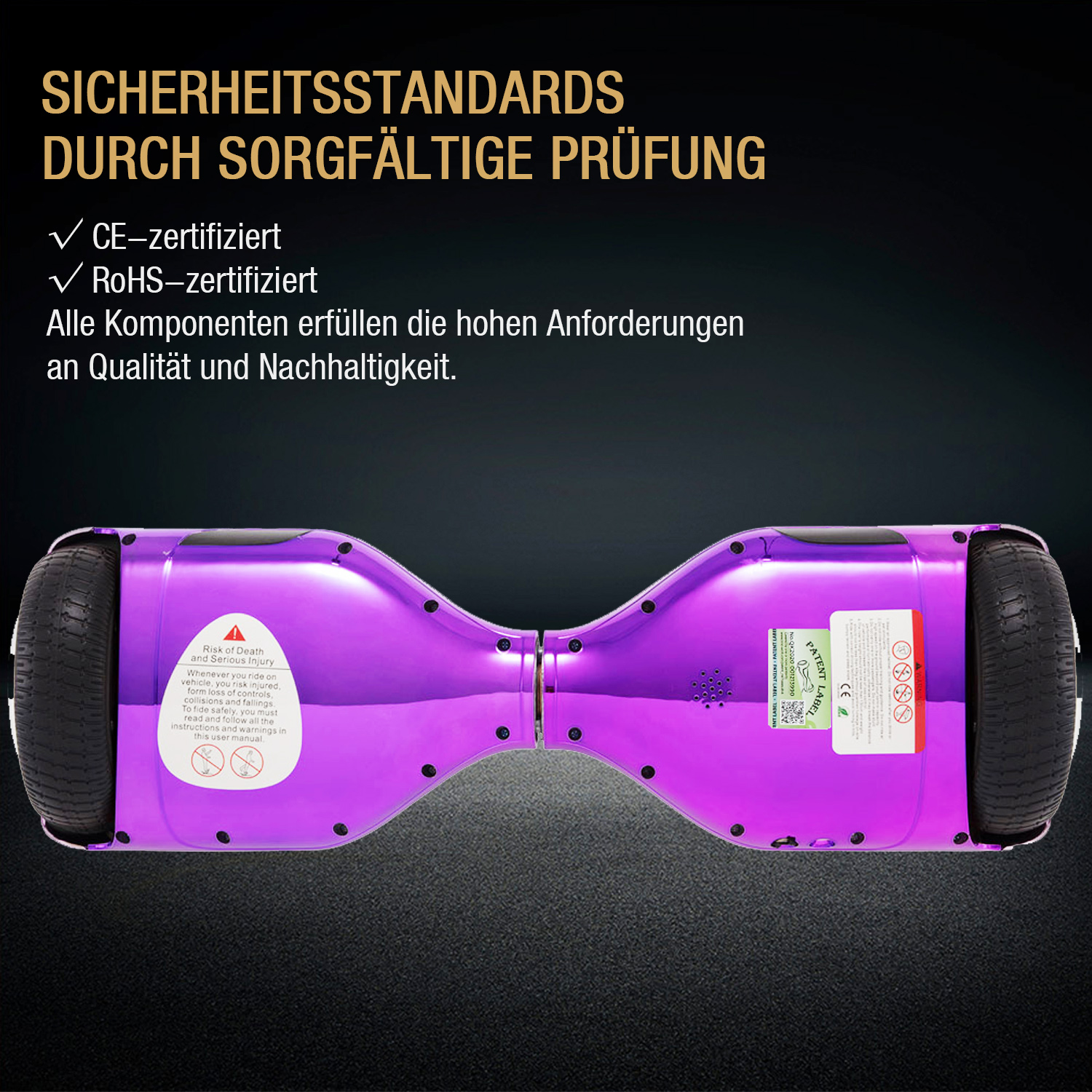 6,5 Zoll Chrom Lila Hoverboard für Kinder Bluetooth Lautsprecher Musik LED Lichter Deutschland