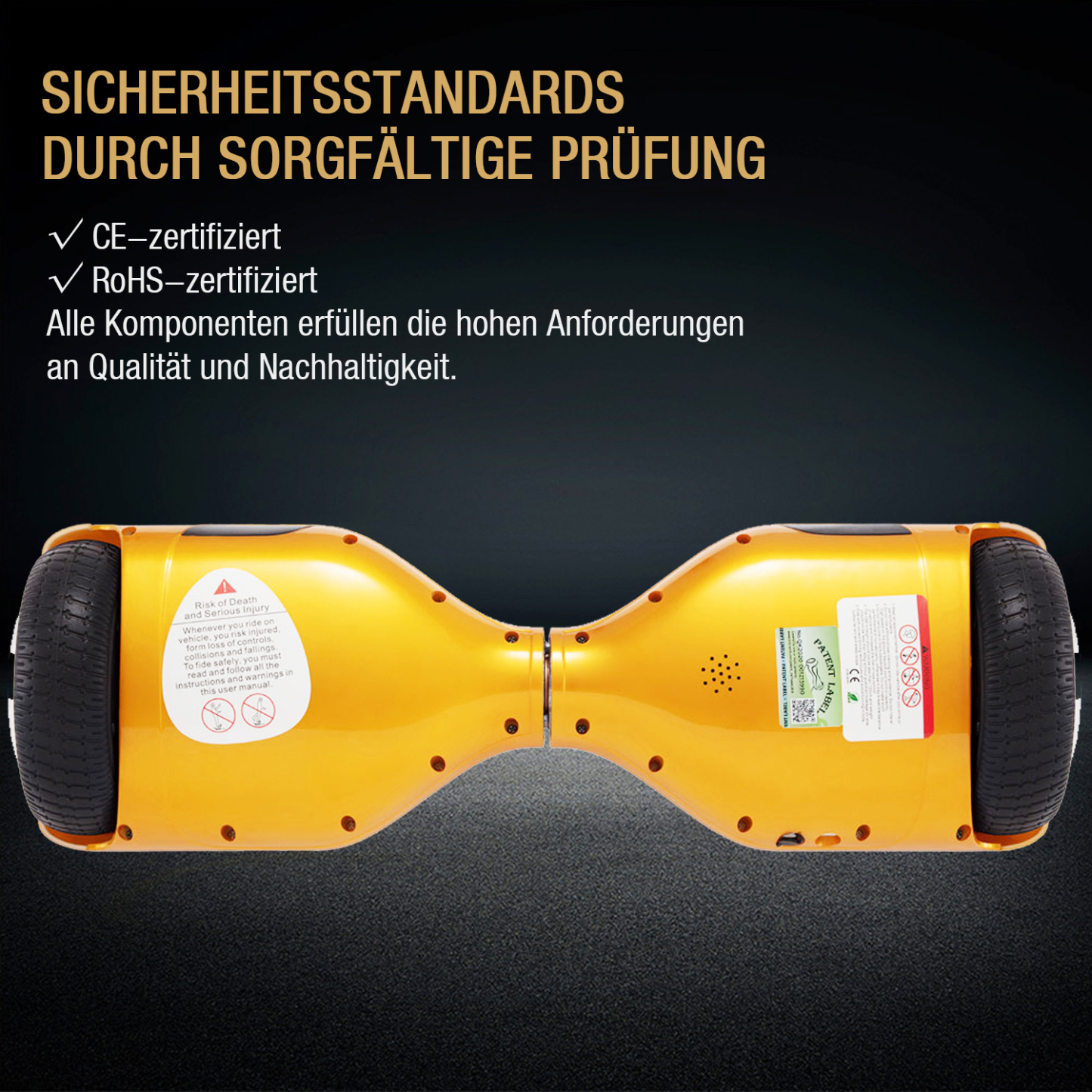 Neues 6,5" gold Hoverboard für Kinder, mit Bluetooth Musik Lautsprecher und Disco LED Licht - 500W 12km/h-Hoverboarde