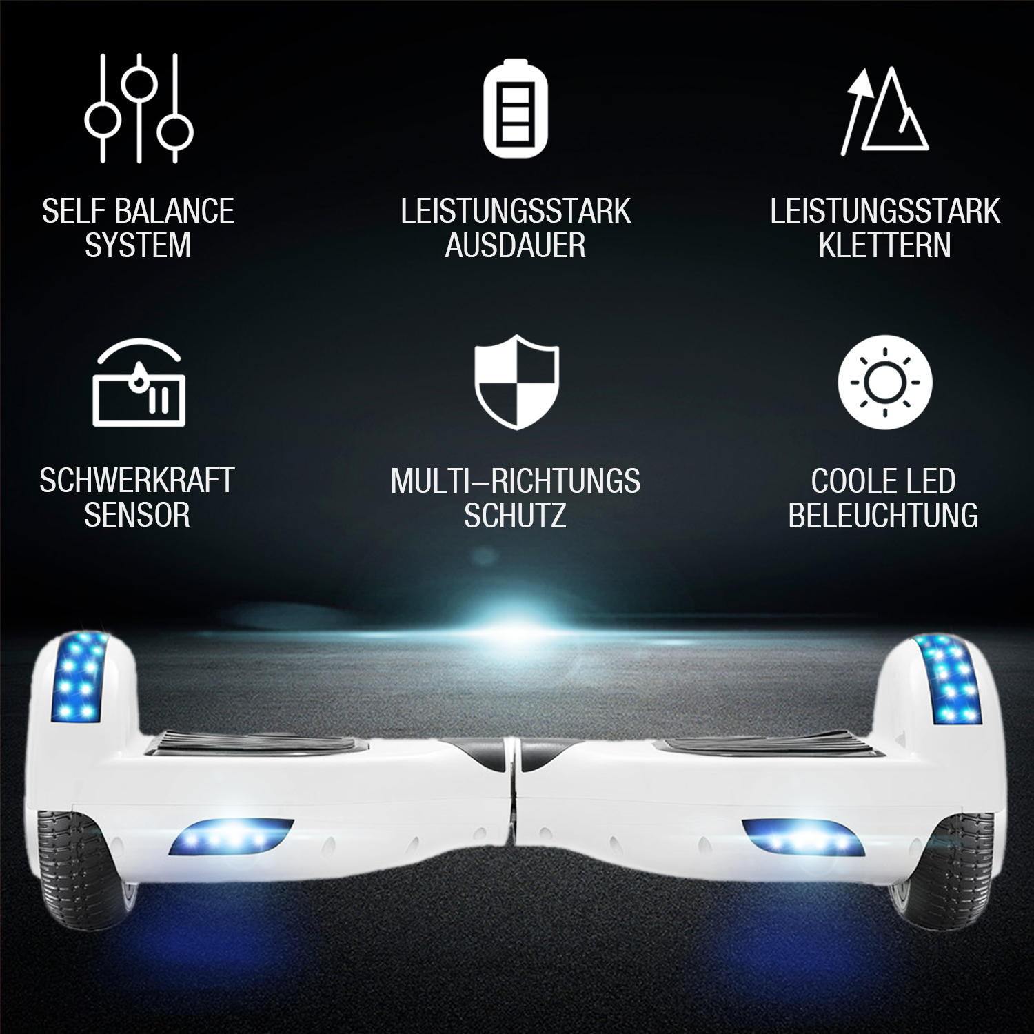 Neues 6,5" Hoverboard weiß mit Bluetooth Musik Lautsprecher und LED Licht - 500W 12km/h-Hoverboarde