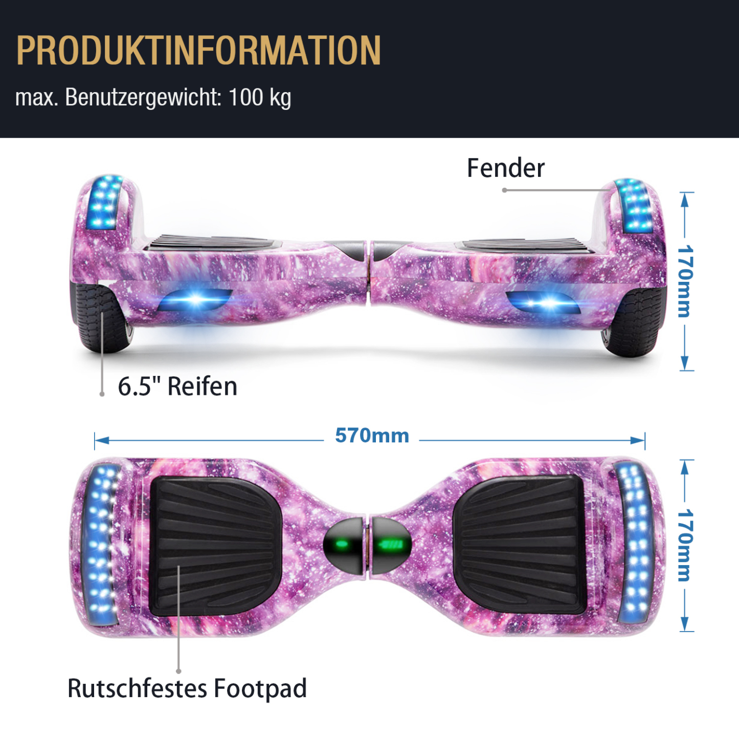 6,5 Zoll Galaxie Lila Hoverboard für Kinder