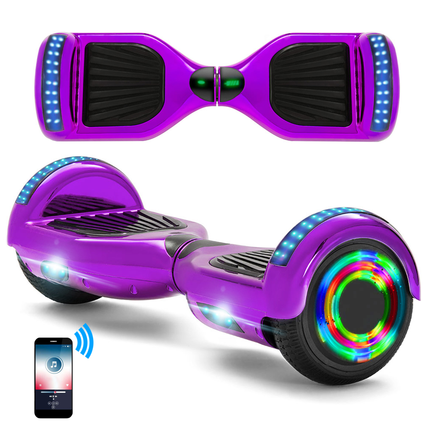6,5 Zoll Chrom Lila Hoverboard für Kinder Bluetooth Lautsprecher Musik LED Lichter Deutschland