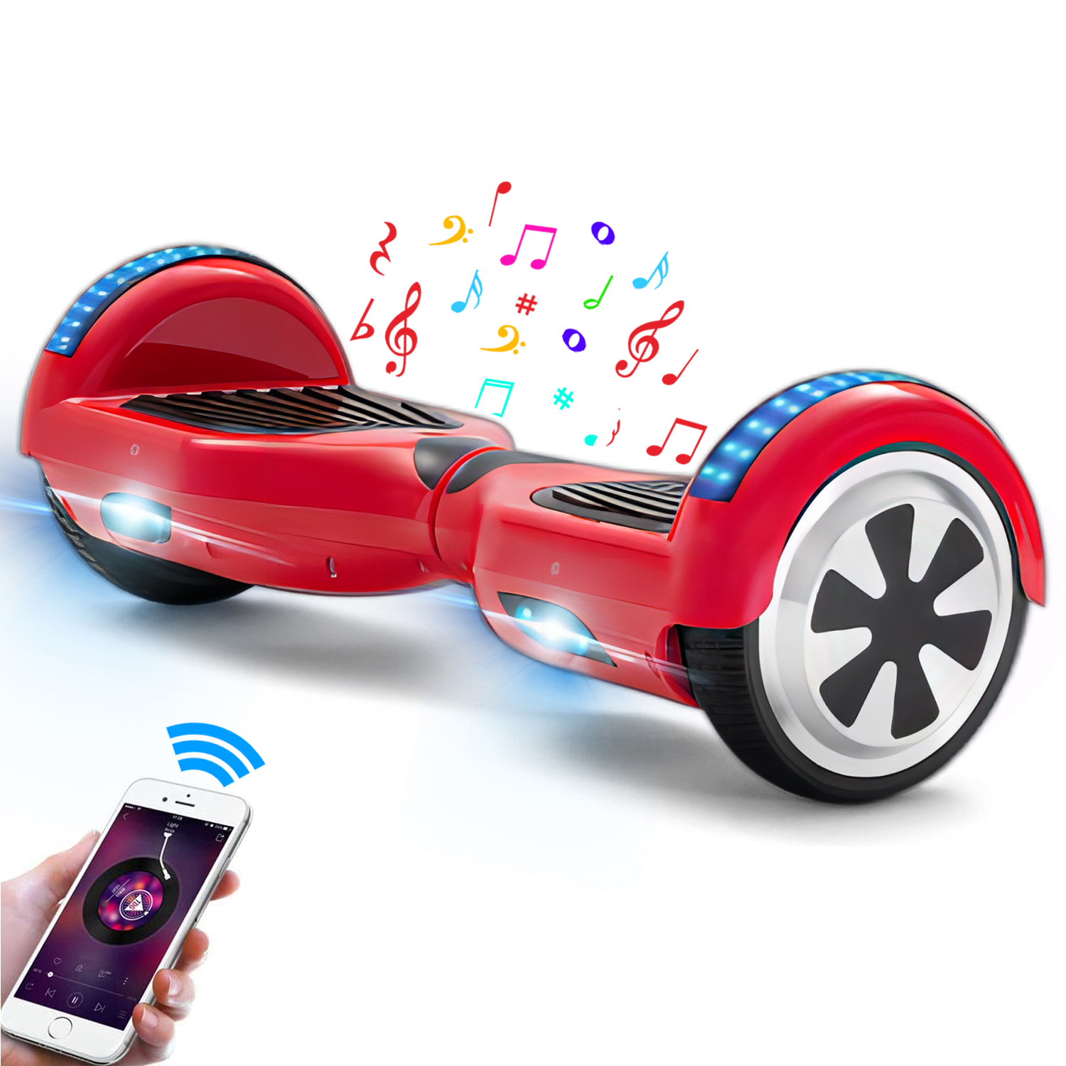 Neues 6,5" Hoverboard rot mit Bluetooth Musik Lautsprecher und LED Licht - 500W 12km/h-Hoverboarde