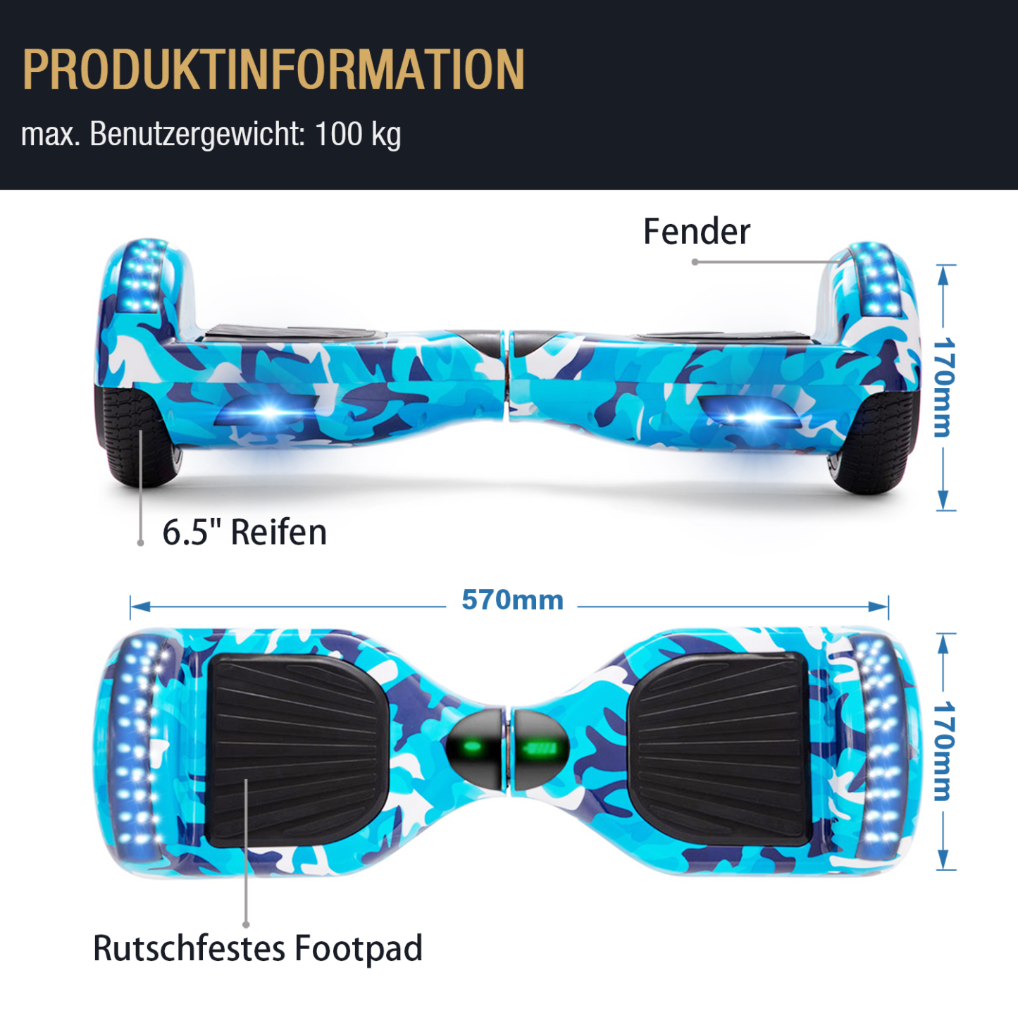6,5 Zoll Tarnung Blau Hoverboard für Kinder