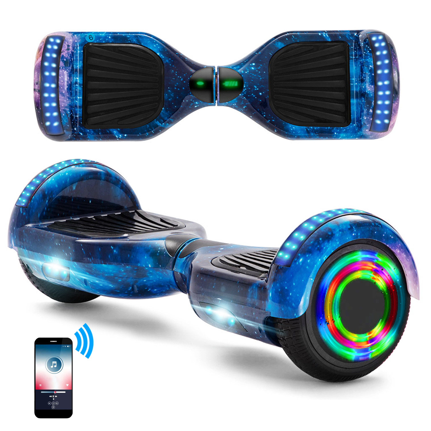 Neues 6,5" blaue Galaxie Hoverboard für Kinder, mit Bluetooth Musik Lautsprecher und Disco LED Licht - 500W 12km/h-Hoverboarde