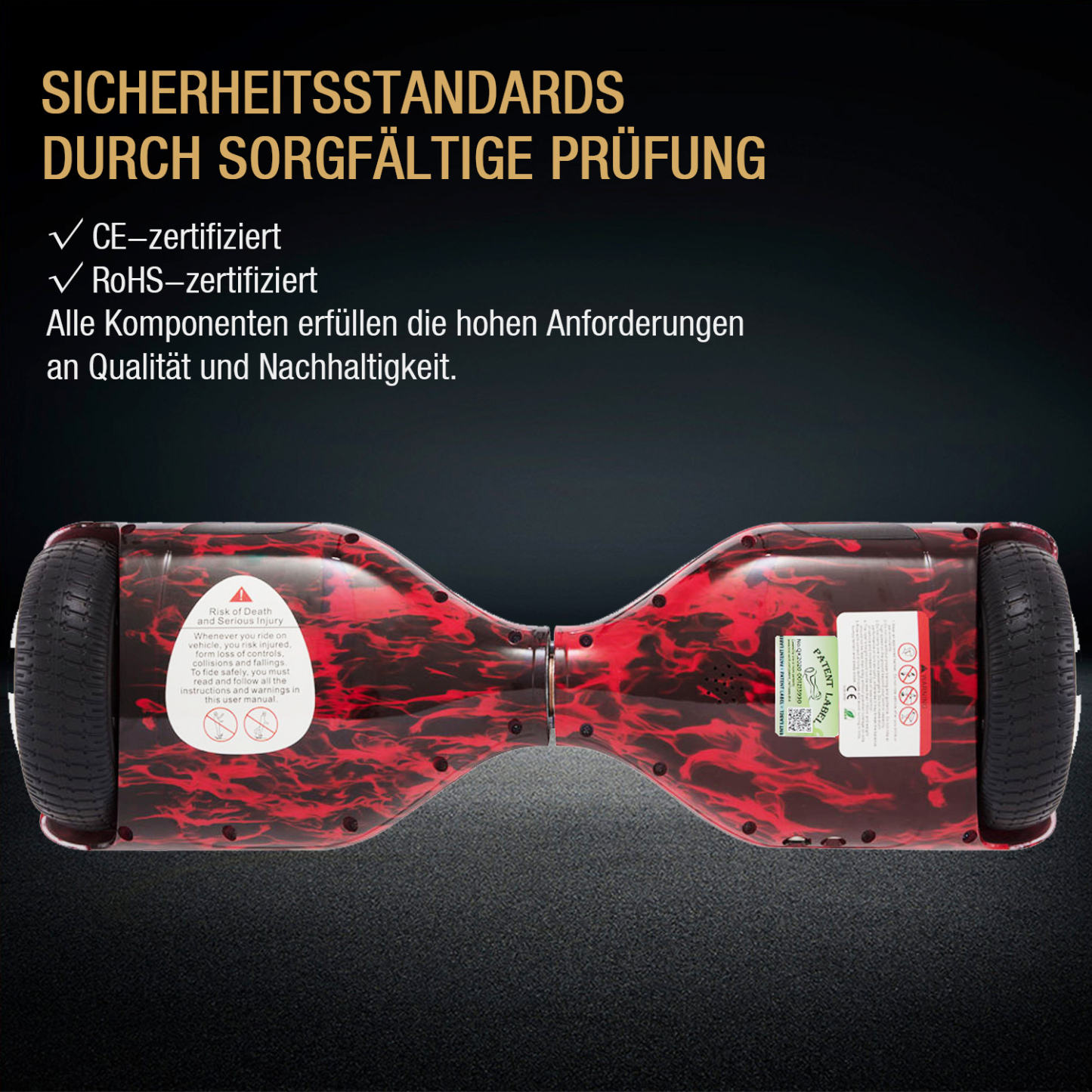 6,5 Zoll Flammenrot Hoverboard für Kinder Bluetooth Lautsprecher Musik LED Lichter Deutschland