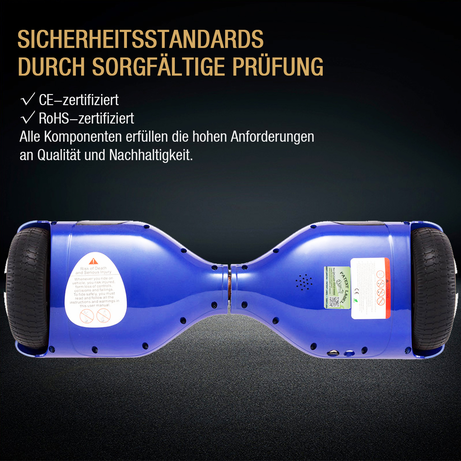 Neues 6,5" blaues Hoverboard für Kinder, mit Bluetooth Musik Lautsprecher und Disco LED Licht - 500W 12km/h-Hoverboarde