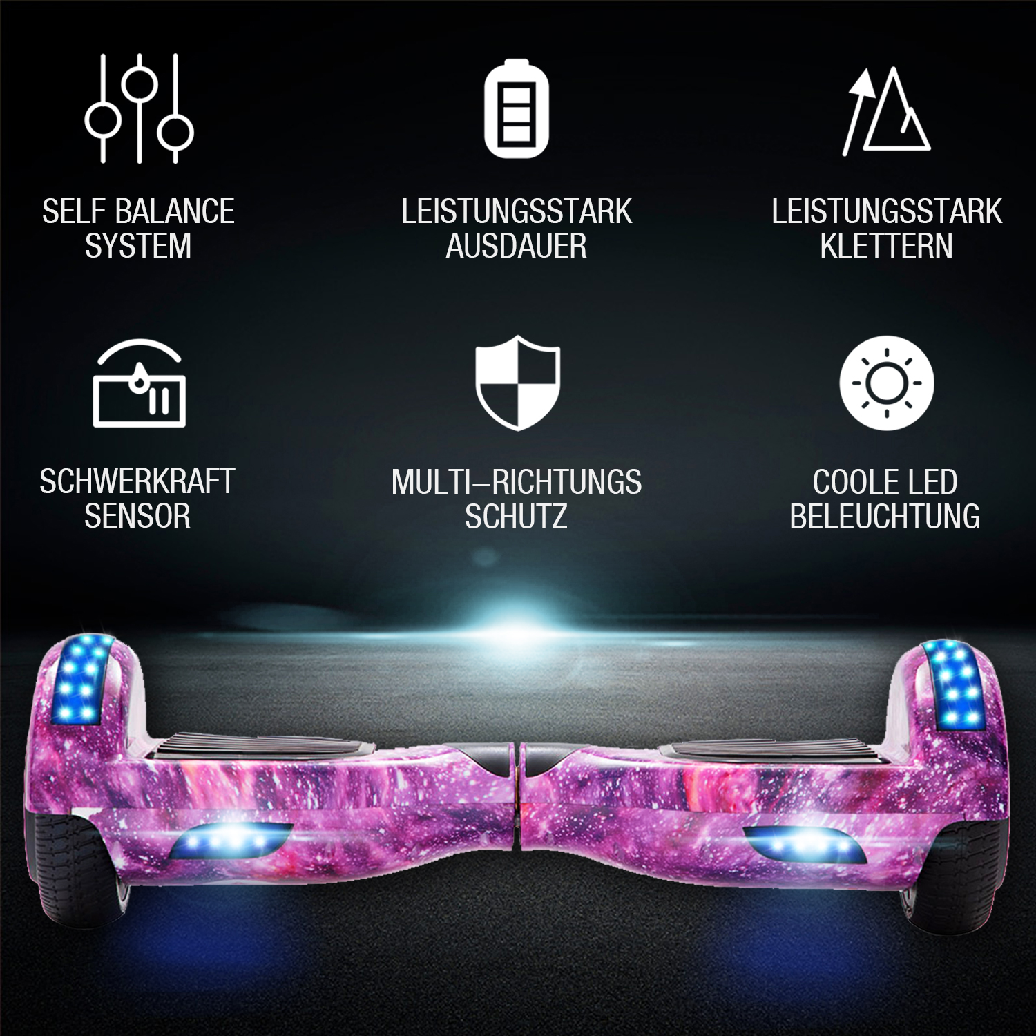 6,5 Zoll Galaxie Lila Hoverboard für Kinder Bluetooth Lautsprecher Musik LED Lichter Deutschland