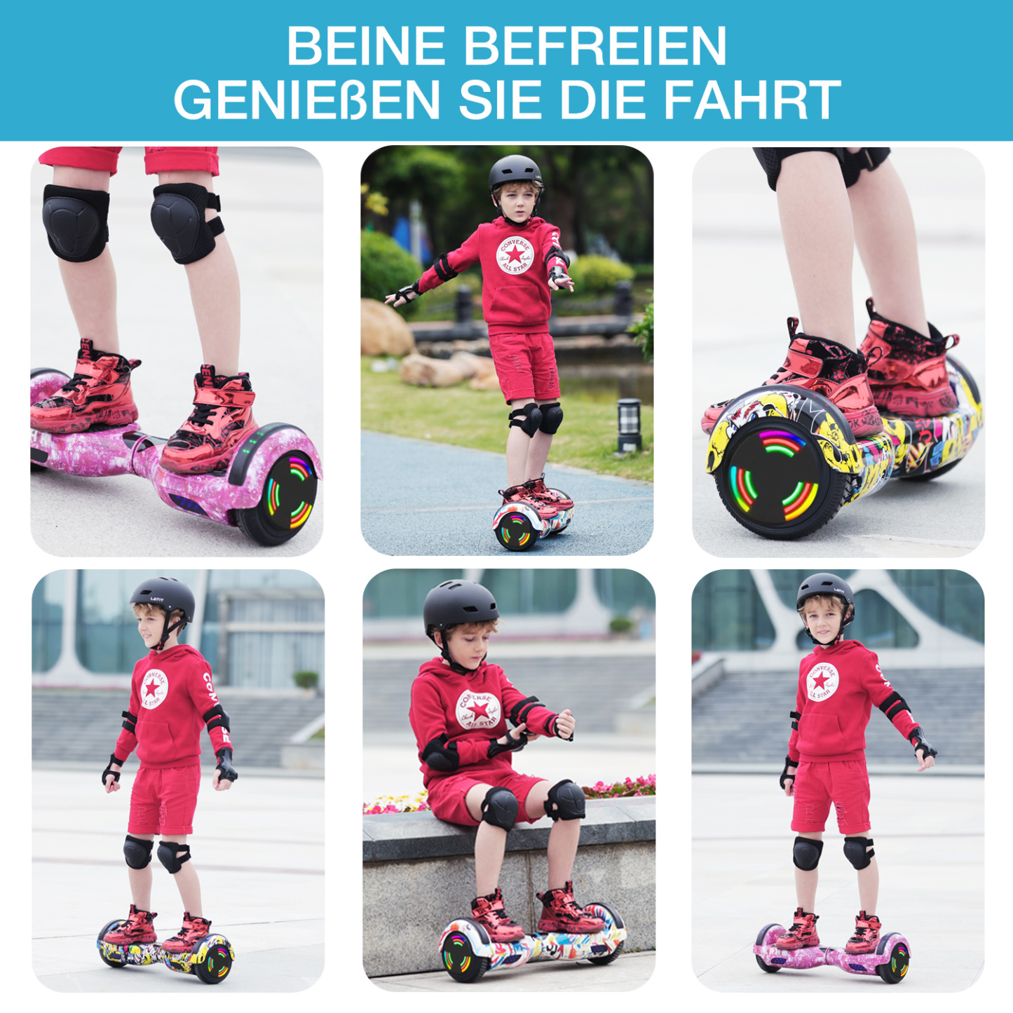 16 Farben Neue 6,5" Hoverboards für Kinder, mit Bluetooth Musik Lautsprecher und Disco LED Licht - 500W 12km/h-Hoverboarde