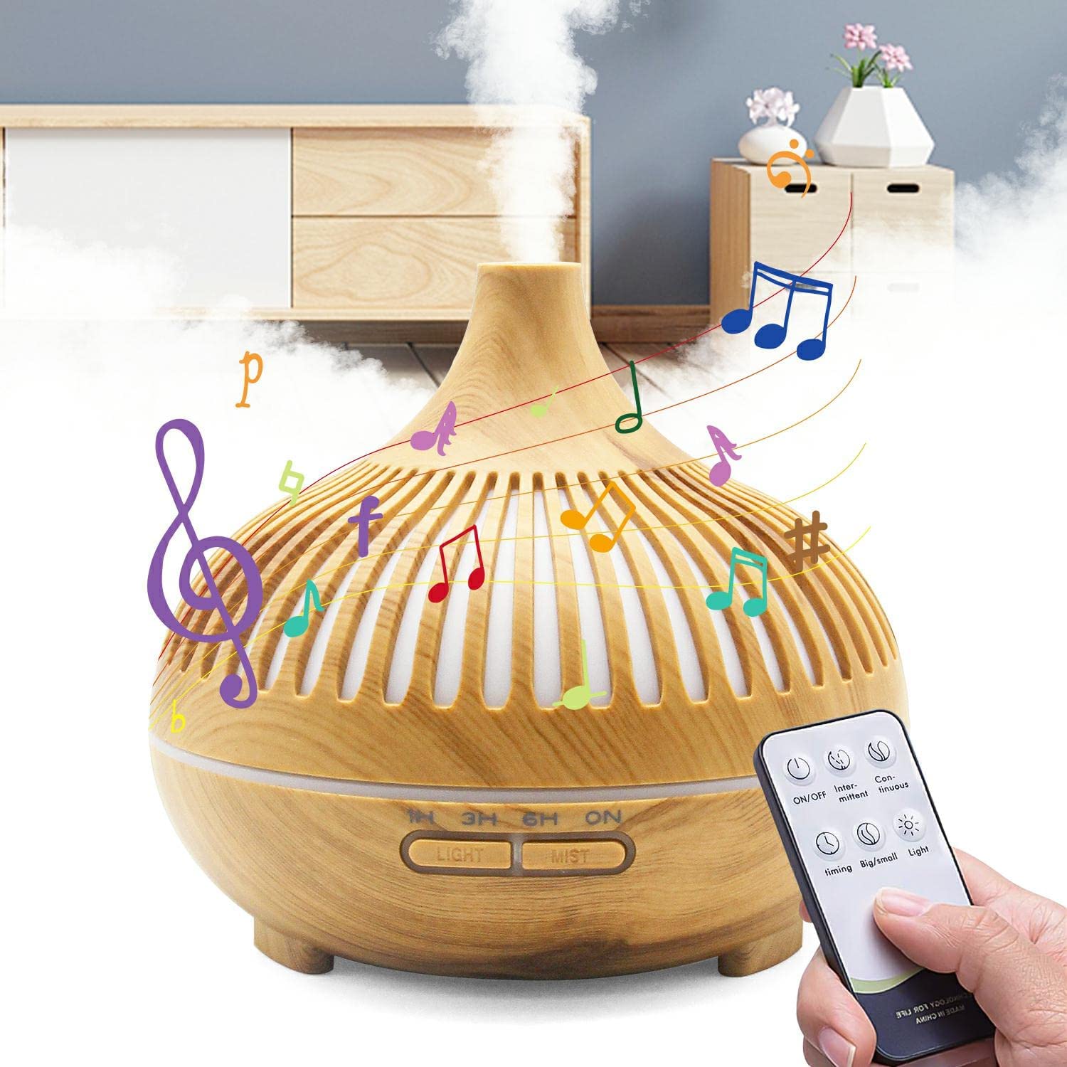 Essential Oil Diffuser,400ML Aromatherapy Diffuser with Bluetooth 2 Mist Mode 4 Timers＆6 Ambient Light Settings Waterless Auto Off,Humidifiers with Essential Oils for Home and Office