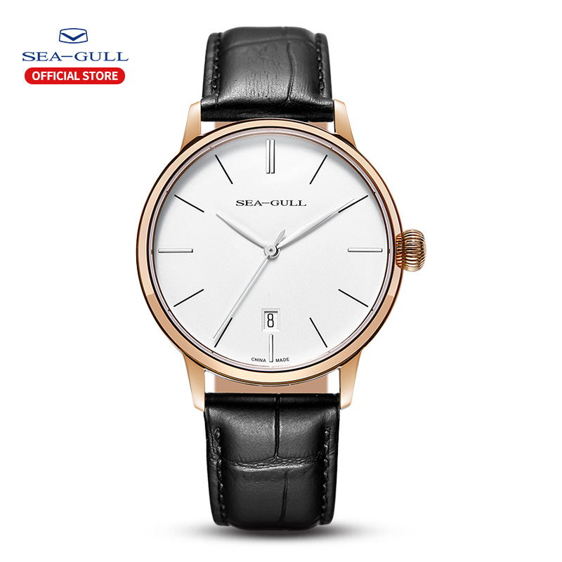 2021 Seagull New Men's Watch Business Simple Automatic Mechanical Watch Leather Belt Calendar Sapphire Men's Watch 519.12.6021