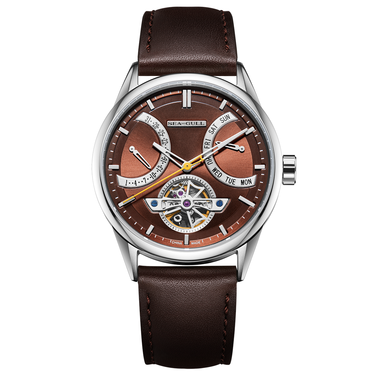Seagull Men's Automatic Mechanical Watch 2021 New Men's Wrist Hollow Large Flywheel Belt Waterproof Watch 6127