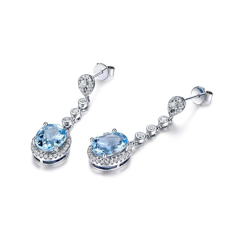 Natural Aquamarine Luxury Drop Earrings - 925 Sterling Silver
