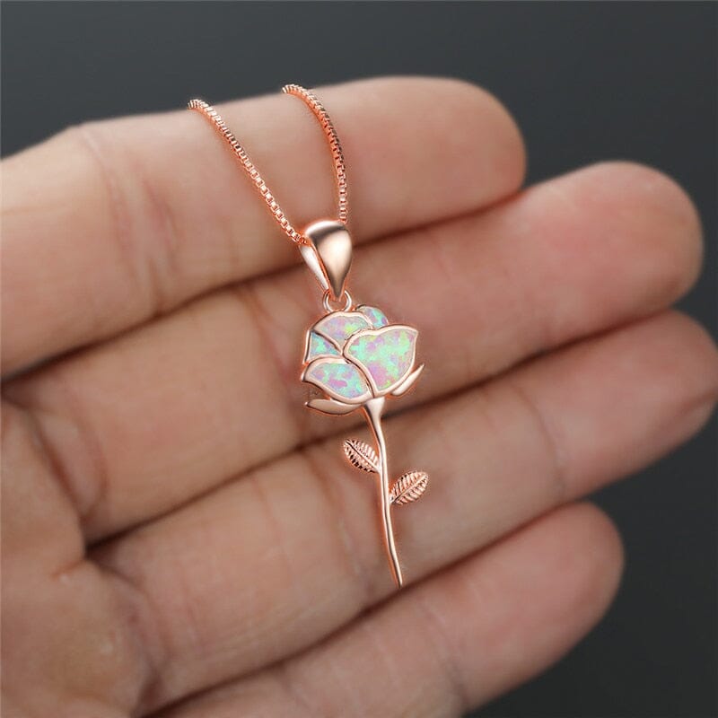 Charm Rose Opal Pendant Necklace -  Rose Gold