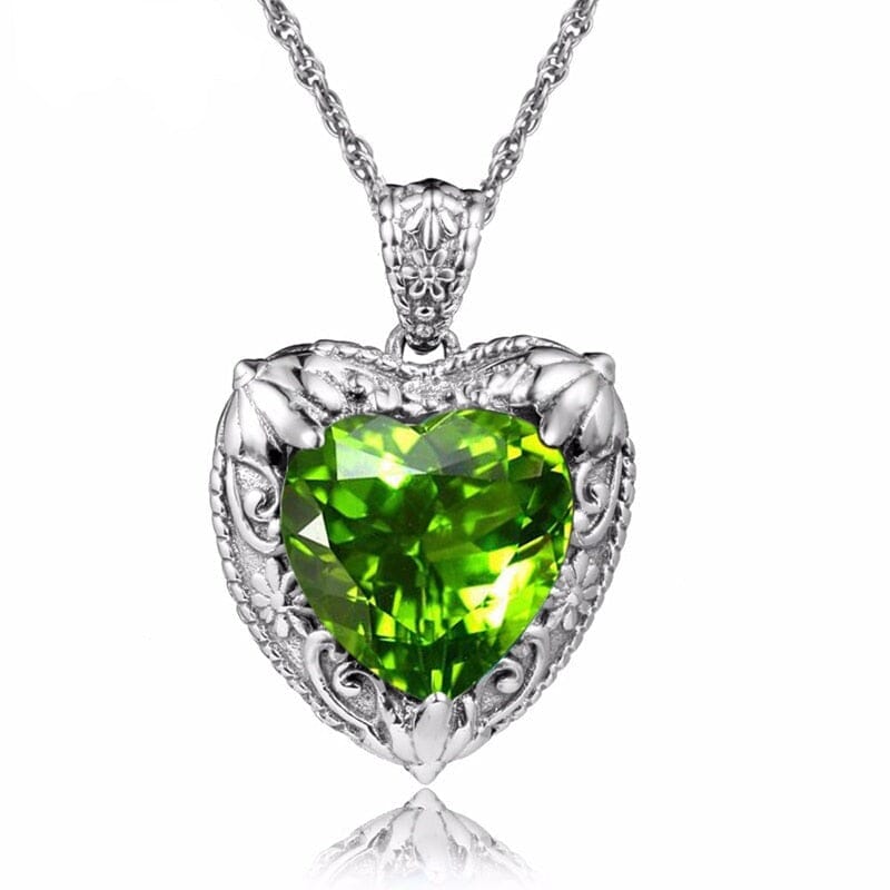 Lovely Heart Shaped Olivine Peridot Crystal Pendant Necklace - 925 Sterling Silver