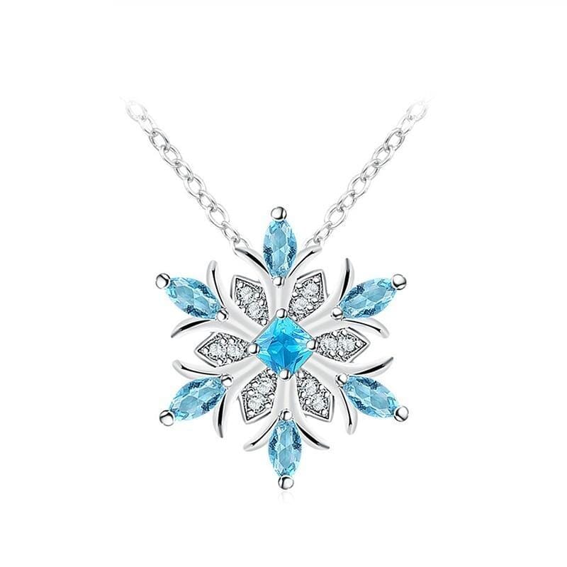 Aquamarine Snowflake Pendant Necklace - 925 Sterling Silver