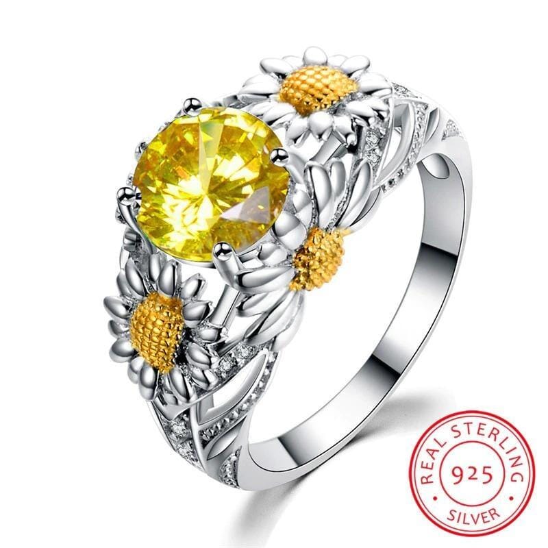 Round Yellow Zircon Ring - 925 Sterling Silver