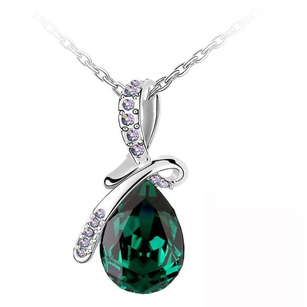 Angel Teardrop Crystal Pendant White Gold Necklace