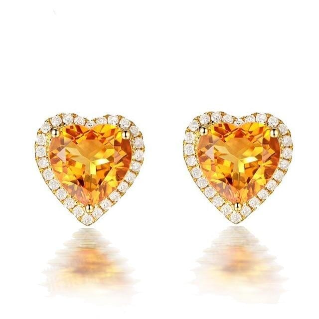 Citrine Heart Diamond Stud Earrings