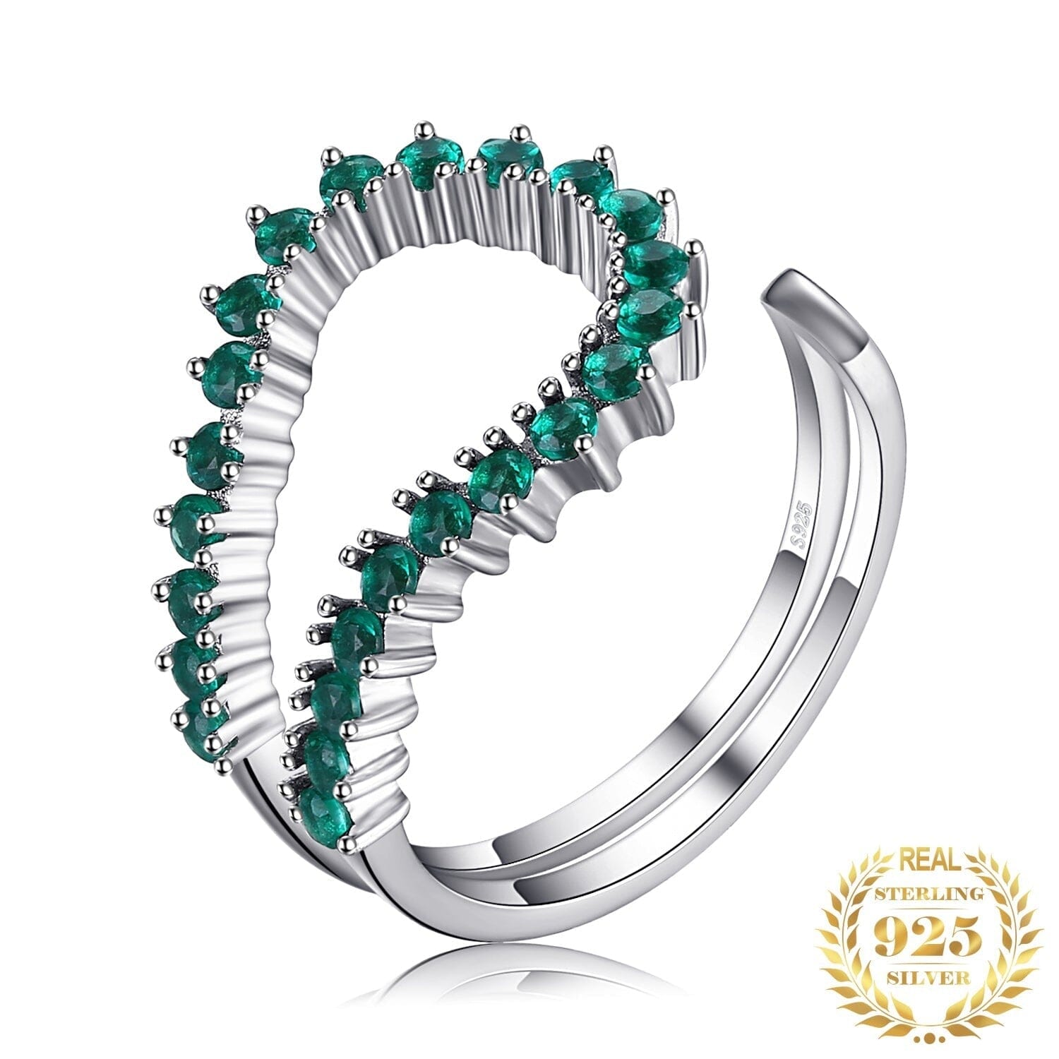 Emerald Open Ring - 925 Sterling Silver