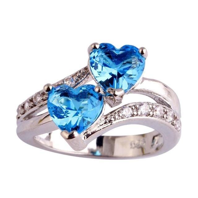 Blue Sapphire Heart Silver Ring