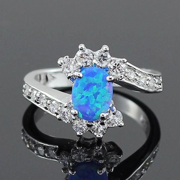 Blue and White Fire Opal Ring