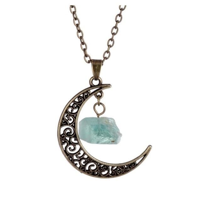 Natural Healing Crystal Moon Pendant Necklace
